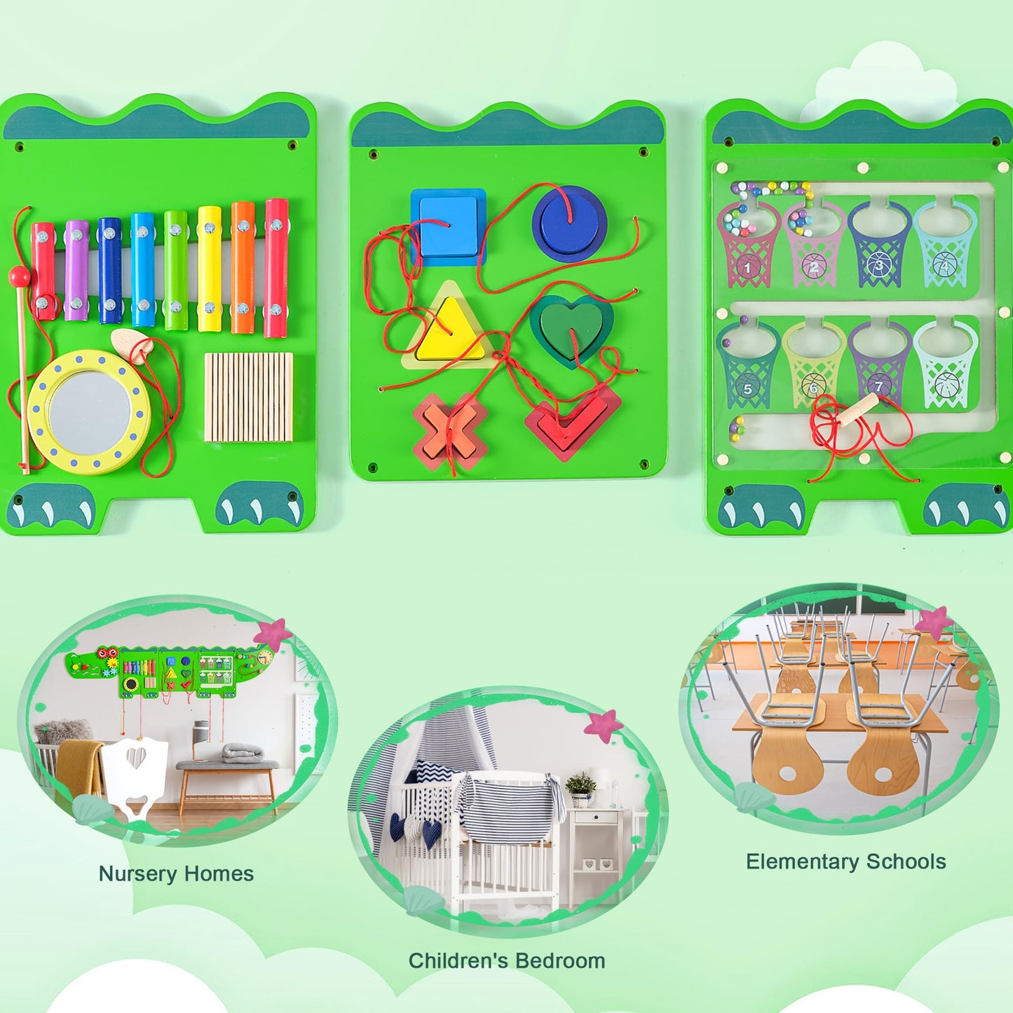 nigwet Crocodile Sensory Toys Activity Wall Panels, Educational Montessori Busy Board for Toddlers, Activity Cube - Sensory Wall, Wooden Learning Toys, Interactive Toy-Green