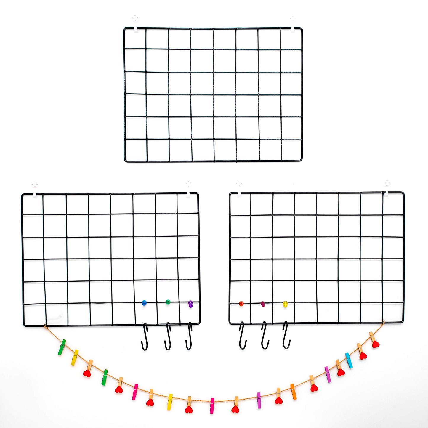 ODOXIA 3-Pack Wire Wall Grid Panel | Photo Grid Wall Decor | Metal Board for Hanging Pictures | Black Wire Organizer for Home, Office & Kitchen | Panel for Display & Storage