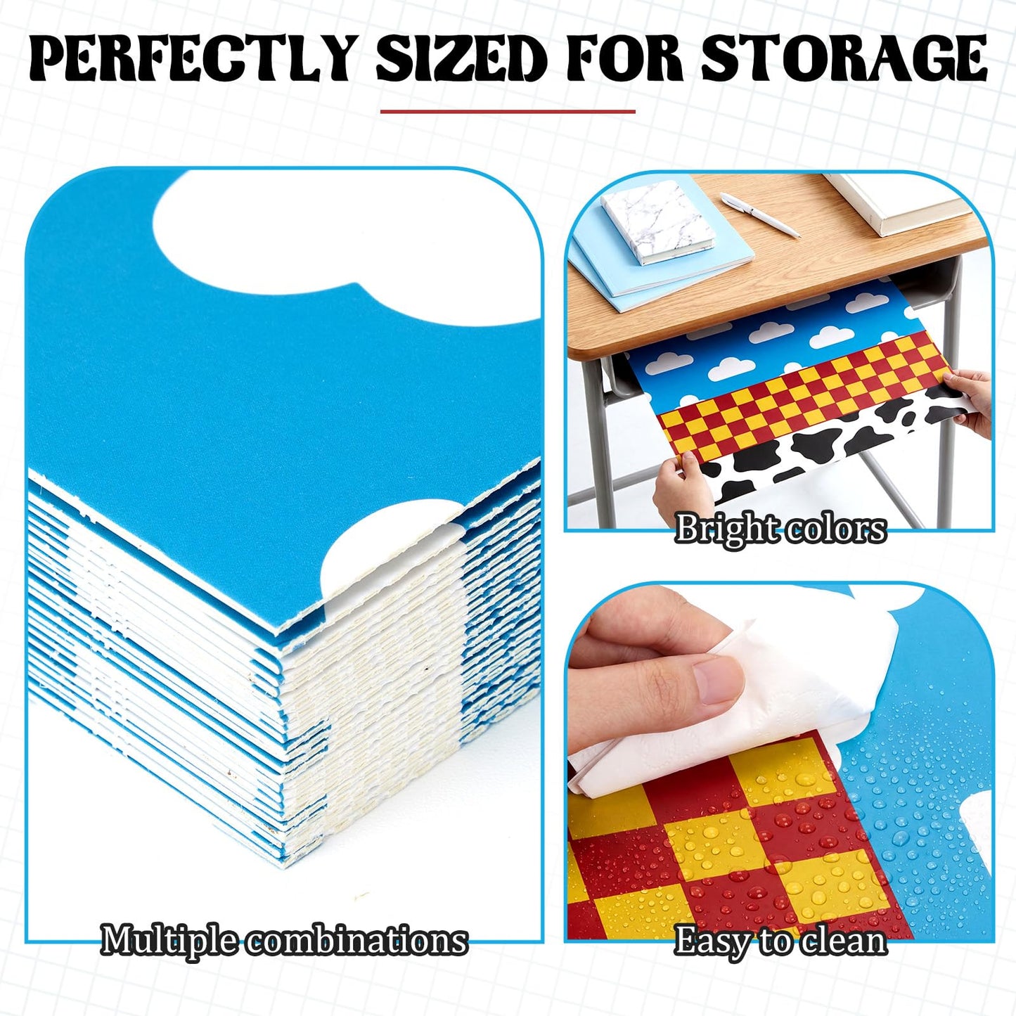 SATINIOR 24 Pcs Privacy Folders for Students, Desk Dividers for Classroom Testing, Trifold Cardboard Privacy Boards, Study Carrels Panel School Teacher Supplies(Cloud and Cow Style,White and Blue)