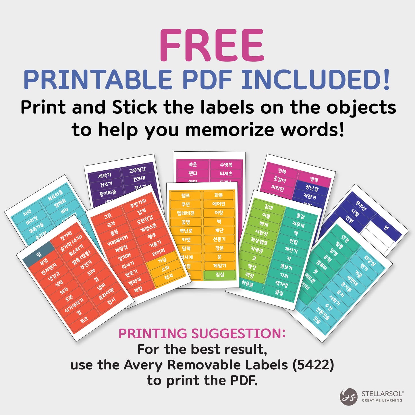 Stellarsol 96 Korean Vocabulary Flashcards – Things Around The House, 192 Essential Hangul Words for Bilingual Beginners + Free MP3 Audio
