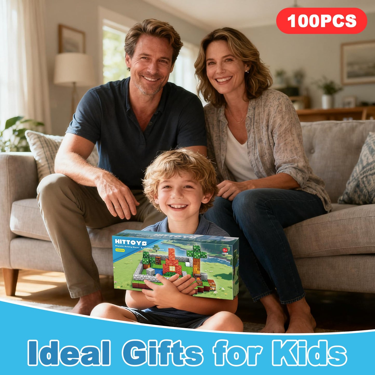 HitToys Magnetic Blocks 100PCS Building Blocks for Kids, Magnetic Tiles Build Set, Magnetic Cubes Toys Games Christmas Birthday Gifts for Boys Girls Ages 4 5 6 7 8 9