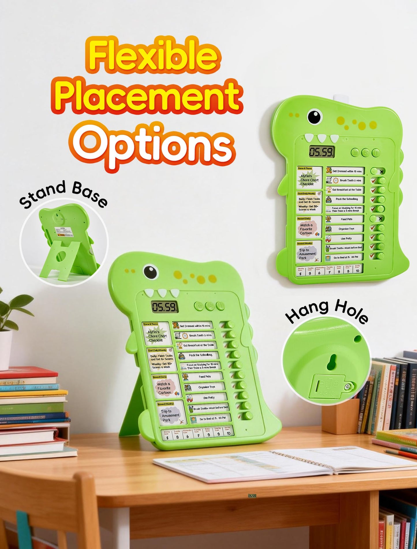 Dinosaur Visual Timer for Kids with Digital Timer & Schedule Board