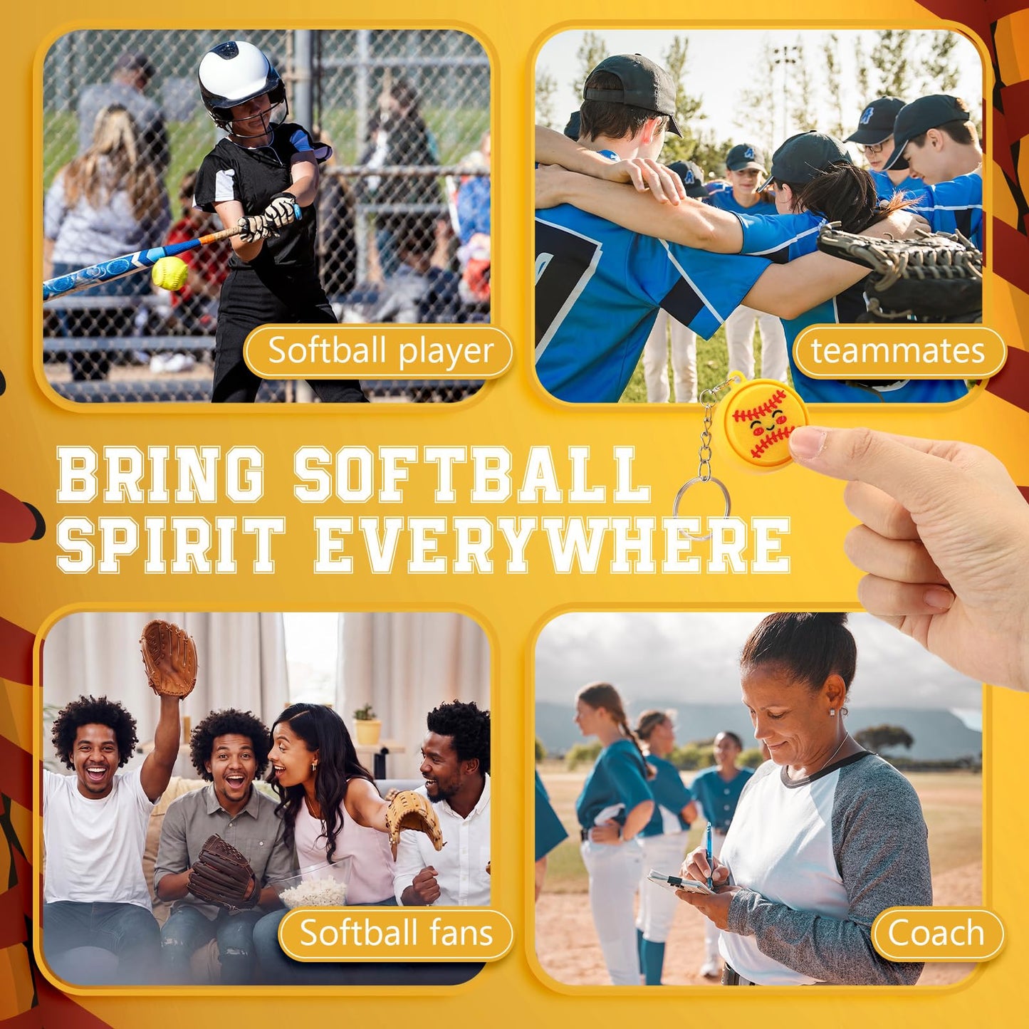 Kenning 12 Pcs Softball Clicker Fidget Keychain Bulk 3D Printed Clicker Fidget Toys Stress Relief Softball Party Faovrs Senior Night Gifts for Team Birthday Goodie Bag Stuffers Sport Lover Gifts