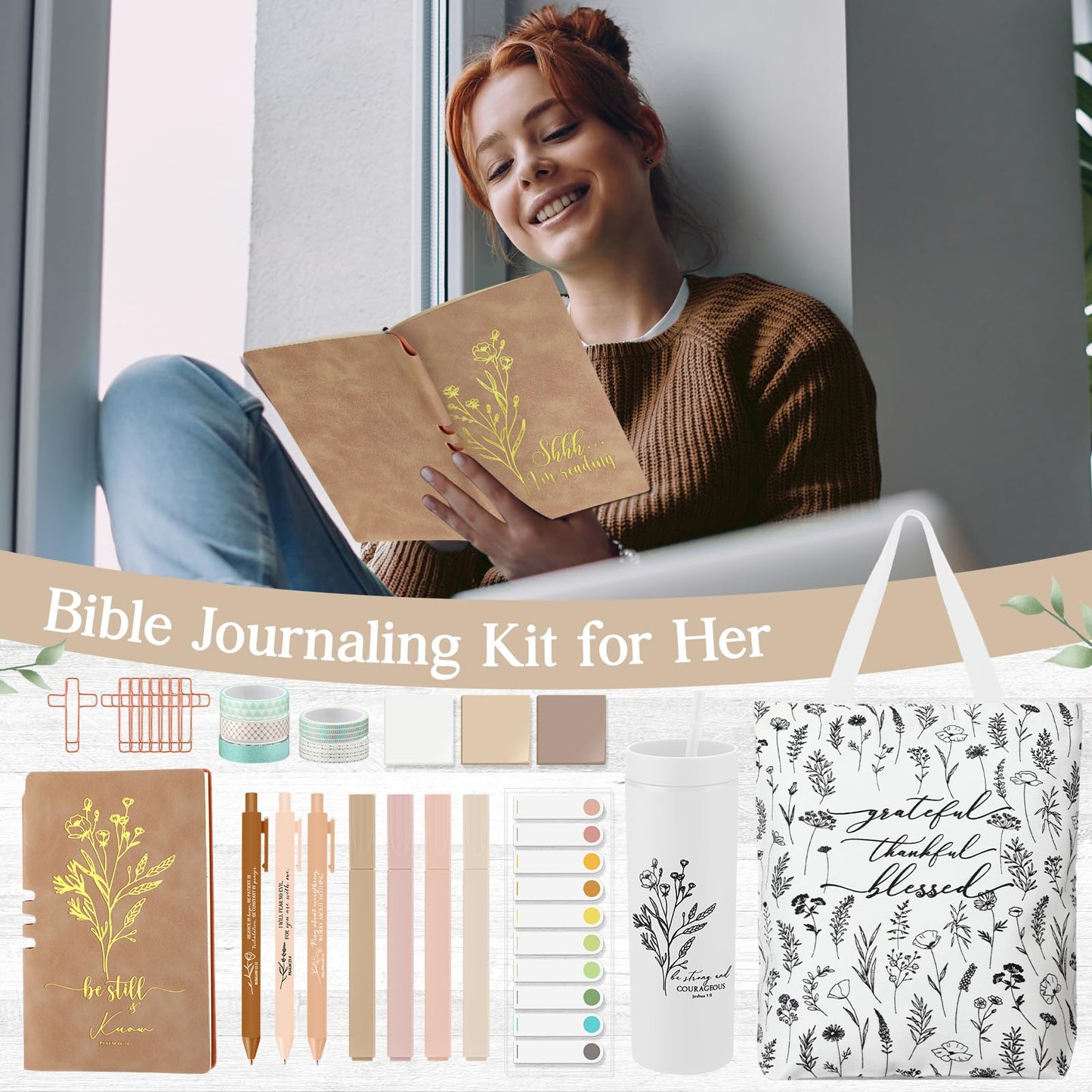 Patelai 29 Pcs Bible Study Supplies Journaling Kit with Christian Cup Tote Bag for Women Gifts Set Pastor Wife Friend Sister Church Religious Sunday School Birthday Gifts(White)