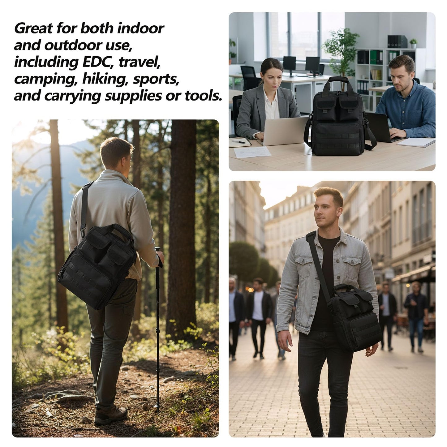 ArcEnCiel Tactical Briefcase, 12L Messenger Bag with 8 Compartments, 900D Oxford Fabric Sturdy Laptop Bag for Business Commute Travel, Fits 14.2" Computer Tablet Files