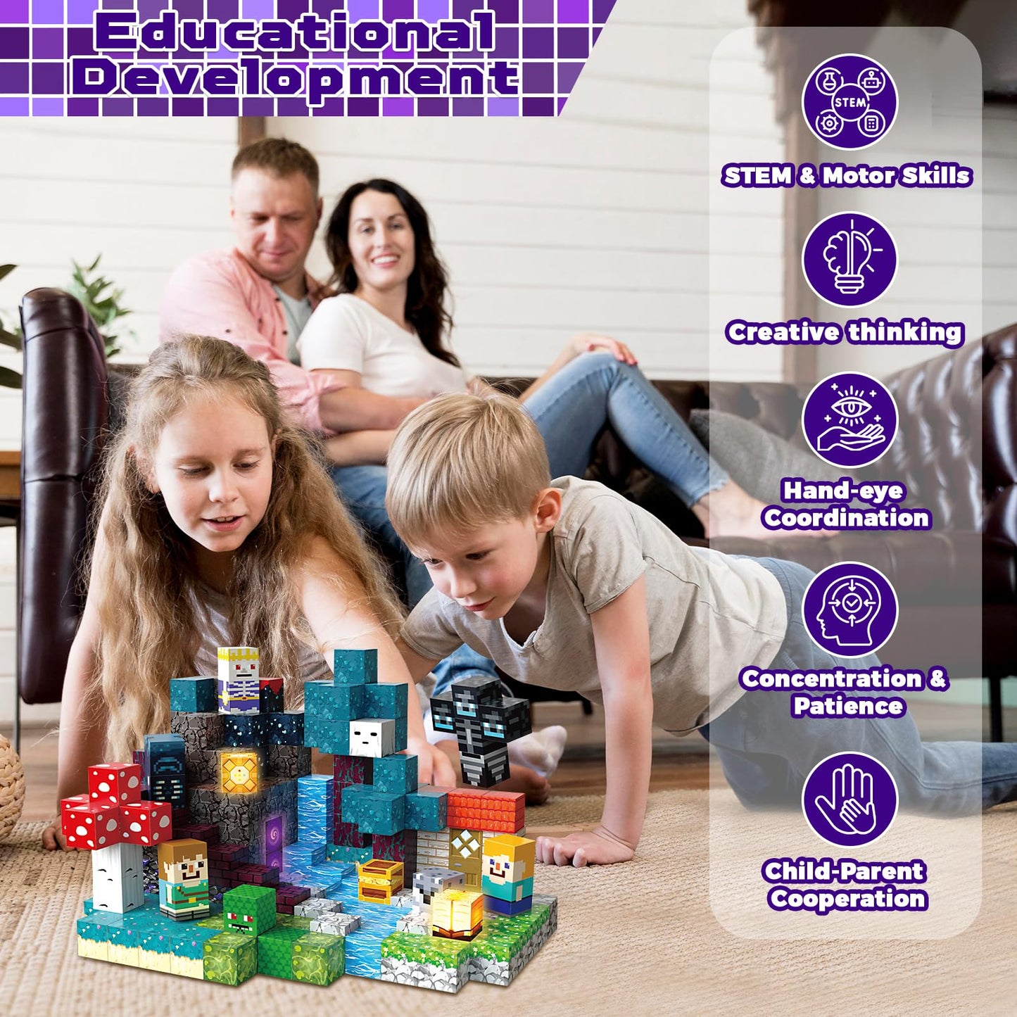 200 PCS Magnetic Blocks - Light Up Magnetic Building Blocks for Kids, Magnet Cubes Stacking for Boys Girls, STEM Montessori Sensory Toys Ages 3 4 5 6 7 8 9 10 11 12 13 Birthday Gifts