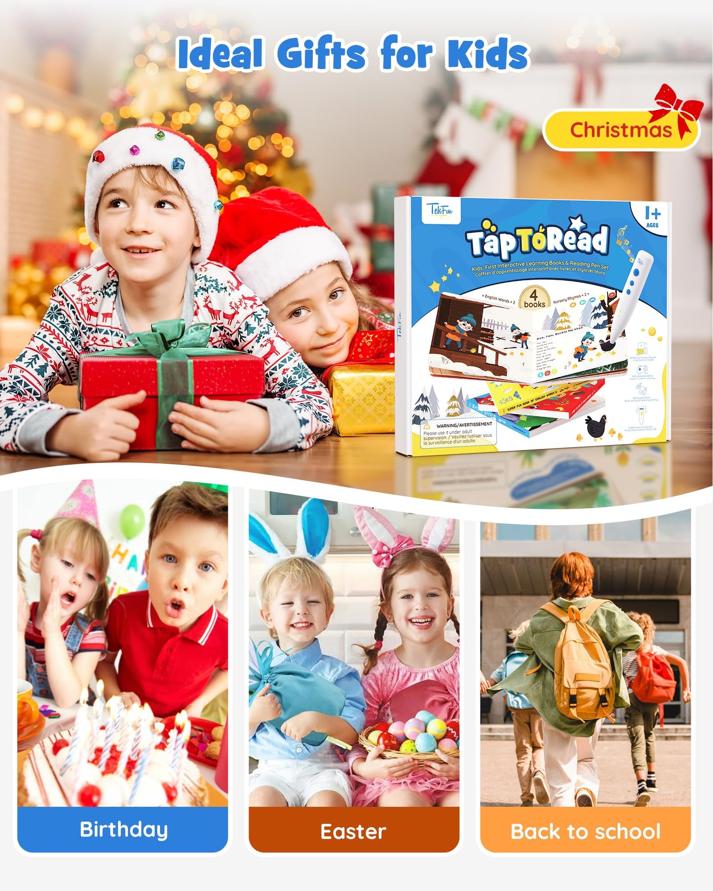 TEKFUN Musical Word Talking Pen Book Set, Interactive Audio Sound Books, Learning Education Toys, Early Educational Autism Therapy Birthdays for Toddlers Kids 1 2 3 4 5