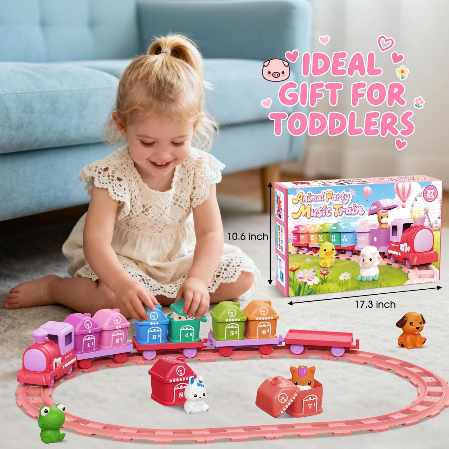 Train Set Toy Toddlers for 1-3 Learning Toy for Ages 1 2 3,Montessori Learning Matching & Sorting Toys,Christmas Birthday Gift Boys Girls (Pink)