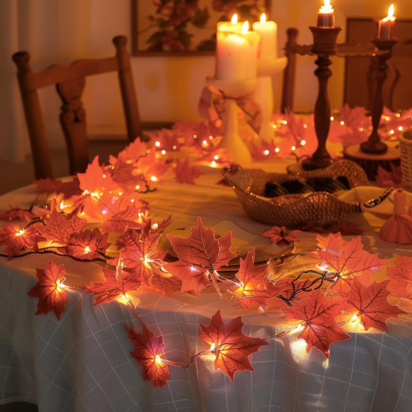 Dazzle Bright Maple Leaf String Lights, 40FT, 80 LED, Battery Operated, 4 Pack, Orange, Fall Thanksgiving Indoor Outdoor Decor