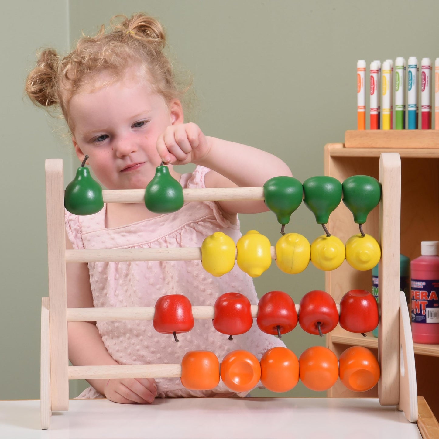 Montessori Hardwood Fruit Abacus – Toddler Counting & Color Recognition Math Toy for Fine Motor Skills, Early Childhood & Special Needs Learning