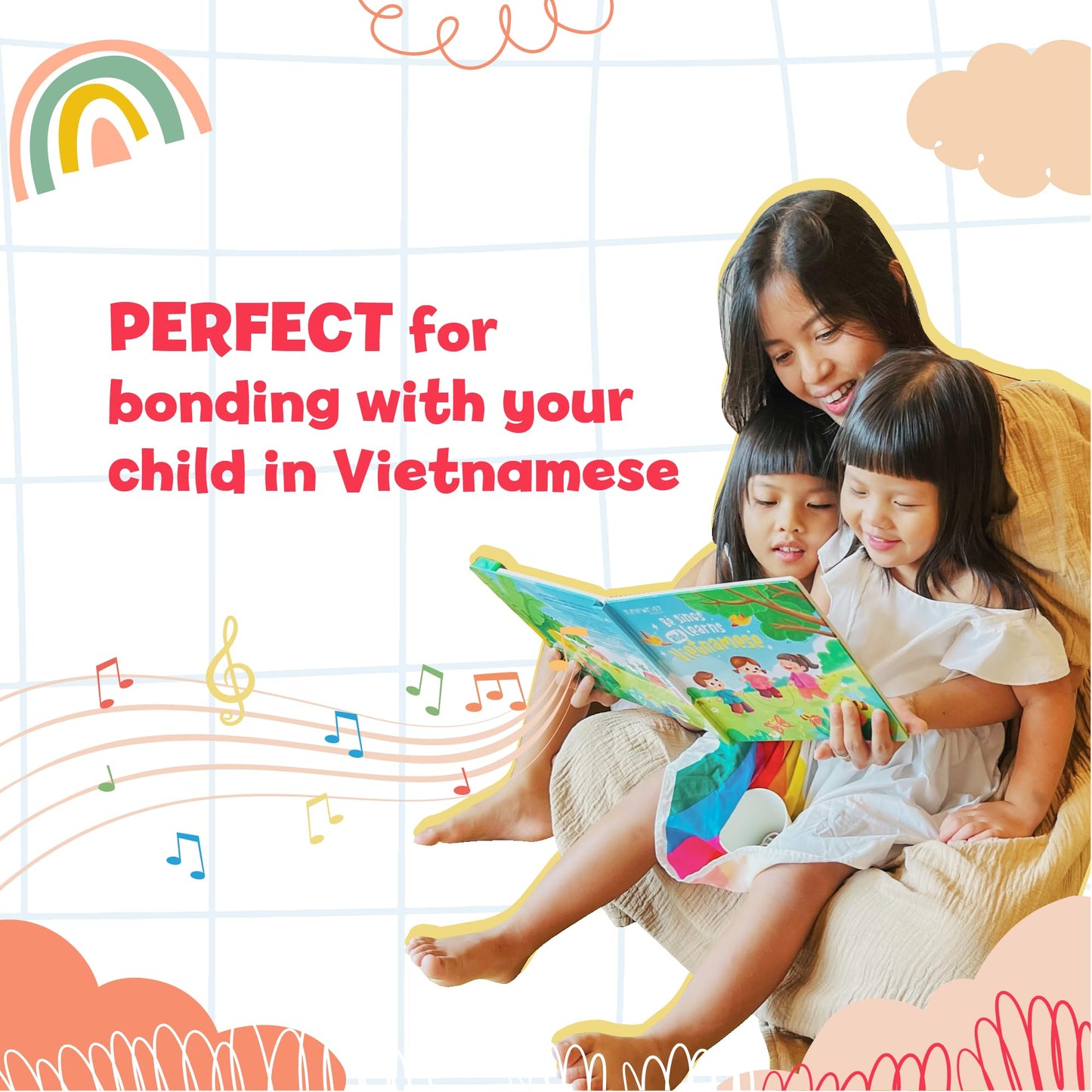 tinywrist AUDIOBOOKS - Bé Sings and Learns Vietnamese – Interactive Bilingual Music Book for Babies, Toddlers & Kids | Vietnamese-English Learning Toy | Northern & Southern Accents
