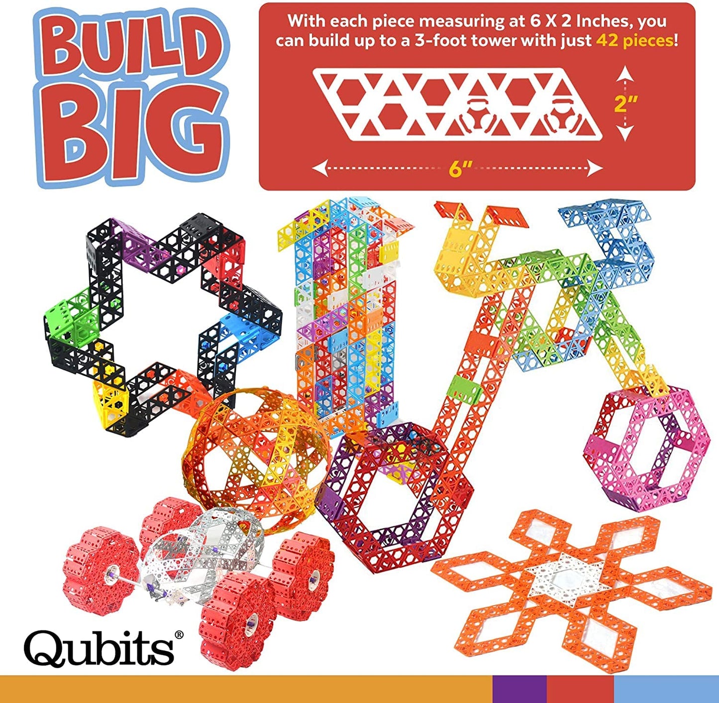 Qubits STEM Construction Set - 50 Pieces: an Open Play Engineering and Building Toy