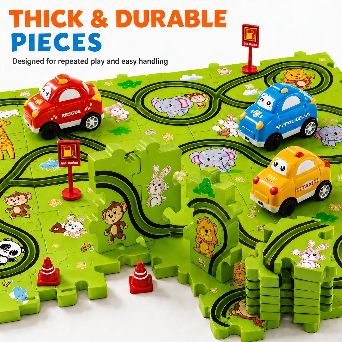 Beby Buty 64PCS Puzzle Race Track Car Set for Kids Boys, Floor Puzzle Tracks Car Toys for Boys Girls Ages 3-5 4-6, Toddler Toys Gifts for 3 4 5 Year Old, Ideal 3 4 5 6 Year Old Birthday Gifts