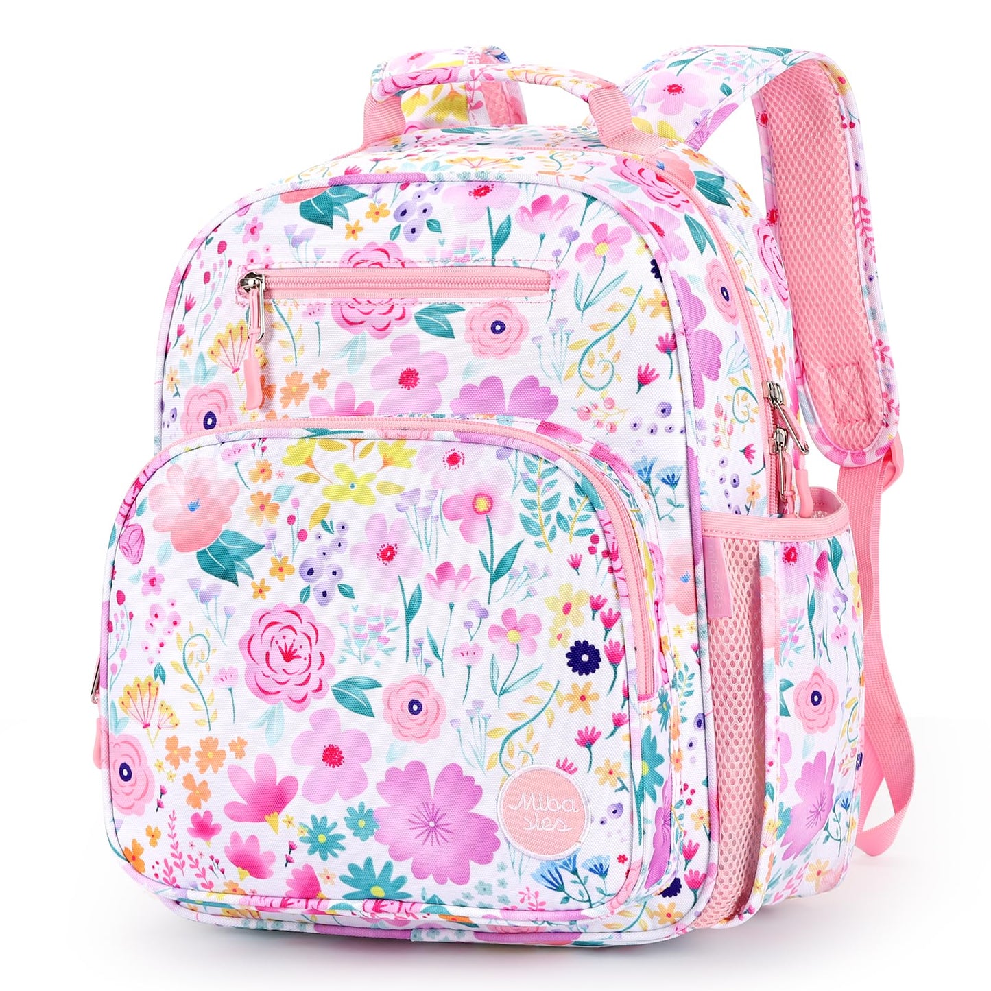 mibasies Kids Backpack for Girls: Girls Backpack 5-8 - Kindergarten Elementary School Bookbag for Girl - Flower Pink
