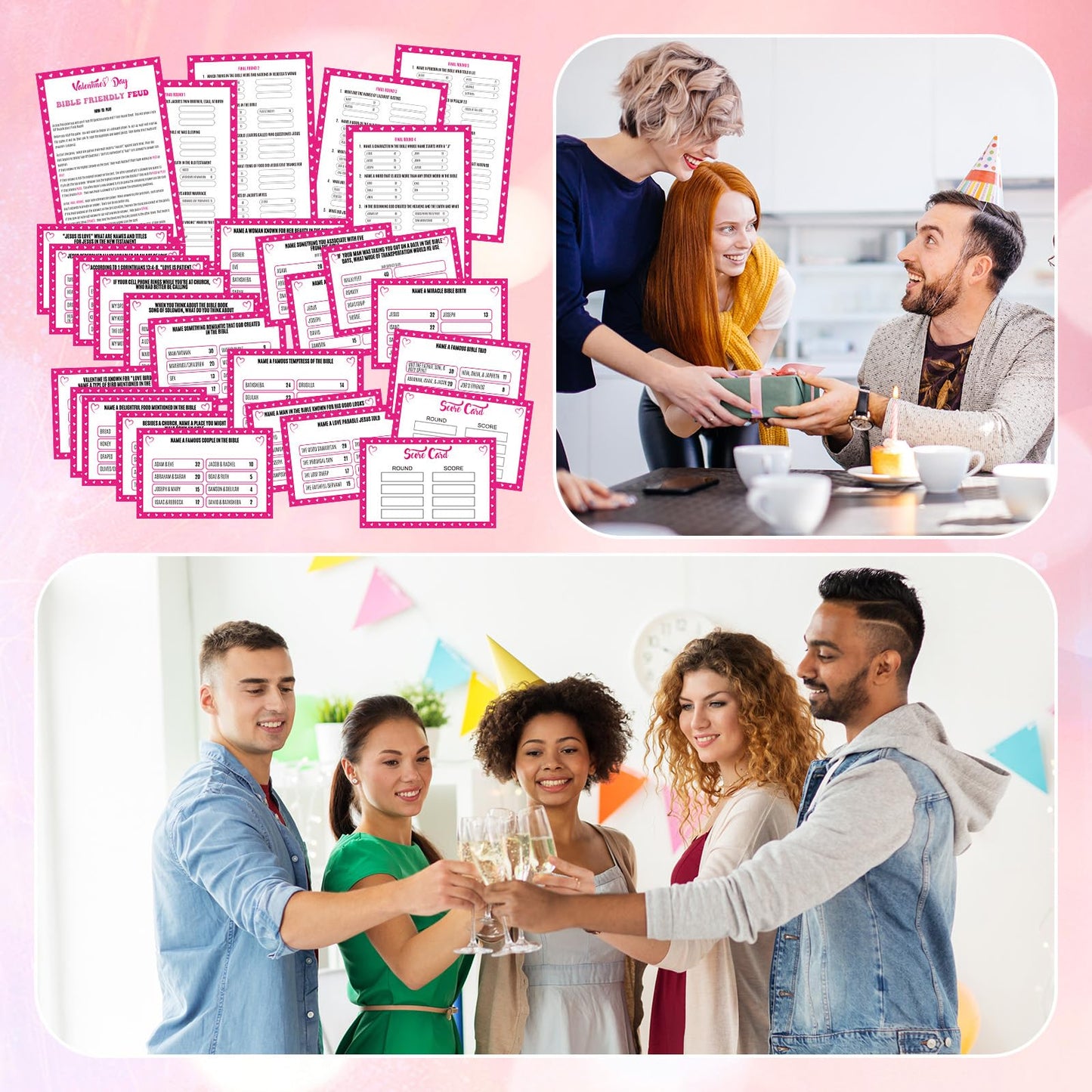 Humyoun Valentine's Day Friendly Feud Game with 2 Game Buzzers, Bible Feud Card Game for Family Game Night Fun Trivia Quiz Game for Party Office Class Groups Team