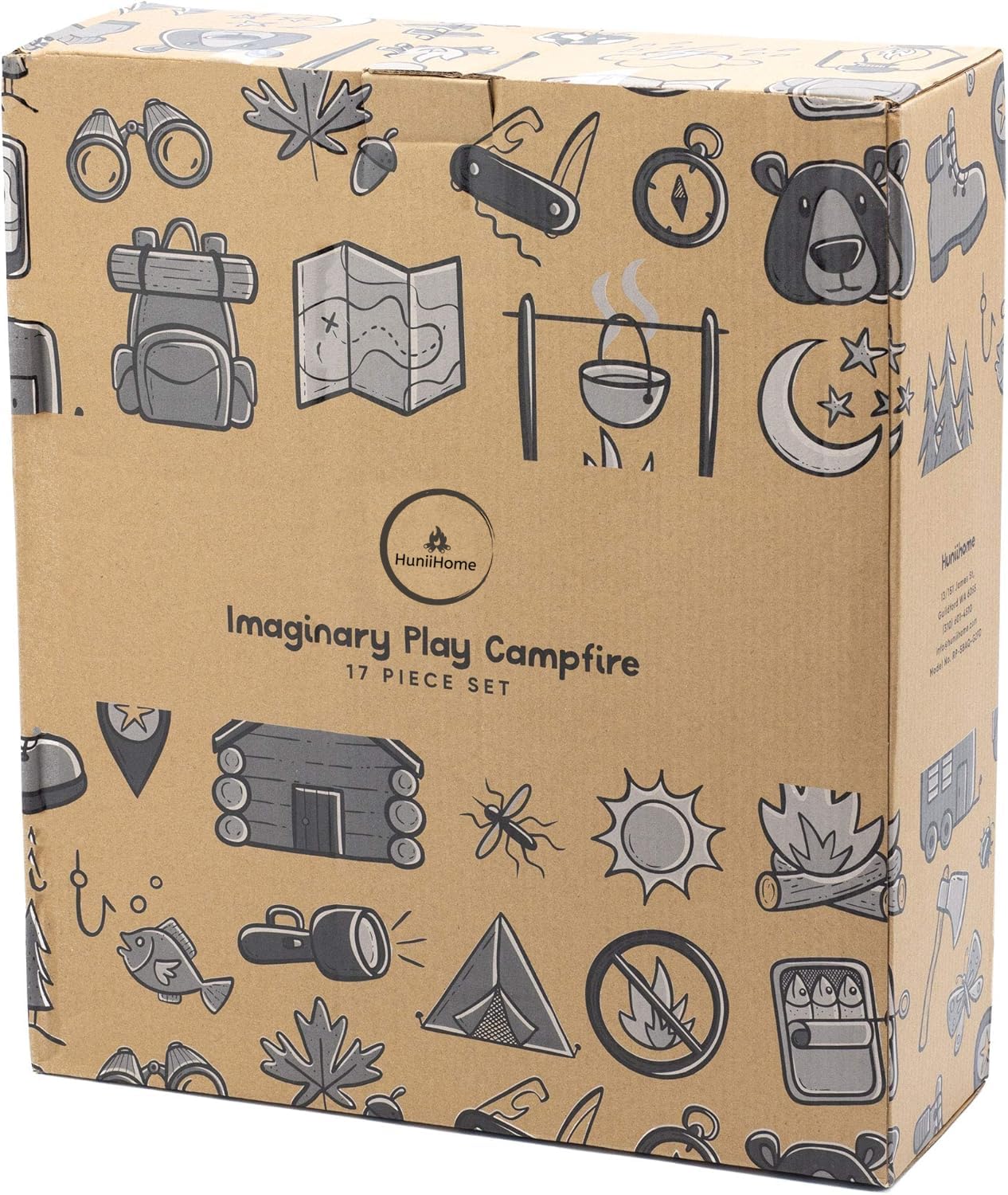 HUNIIHOME Pretend Campfire - Sensory Play Pretend Camping Set for Kids with Plush Fire, Logs and Stones - 17 Pieces - Safe, Soft, Fake Fire Pit - Felt Toy Campfire Playset for Kids
