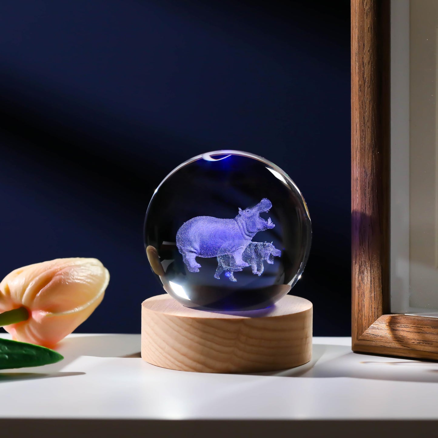 3D Hippopotamus Gifts for Women Crystals Ball 60mm - Hippopotamus Figurines Decor Glass Animals Figurine Hippo Gifts Stuff for Room Birthday for Best Friend Lovers Keepsake Paperweight
