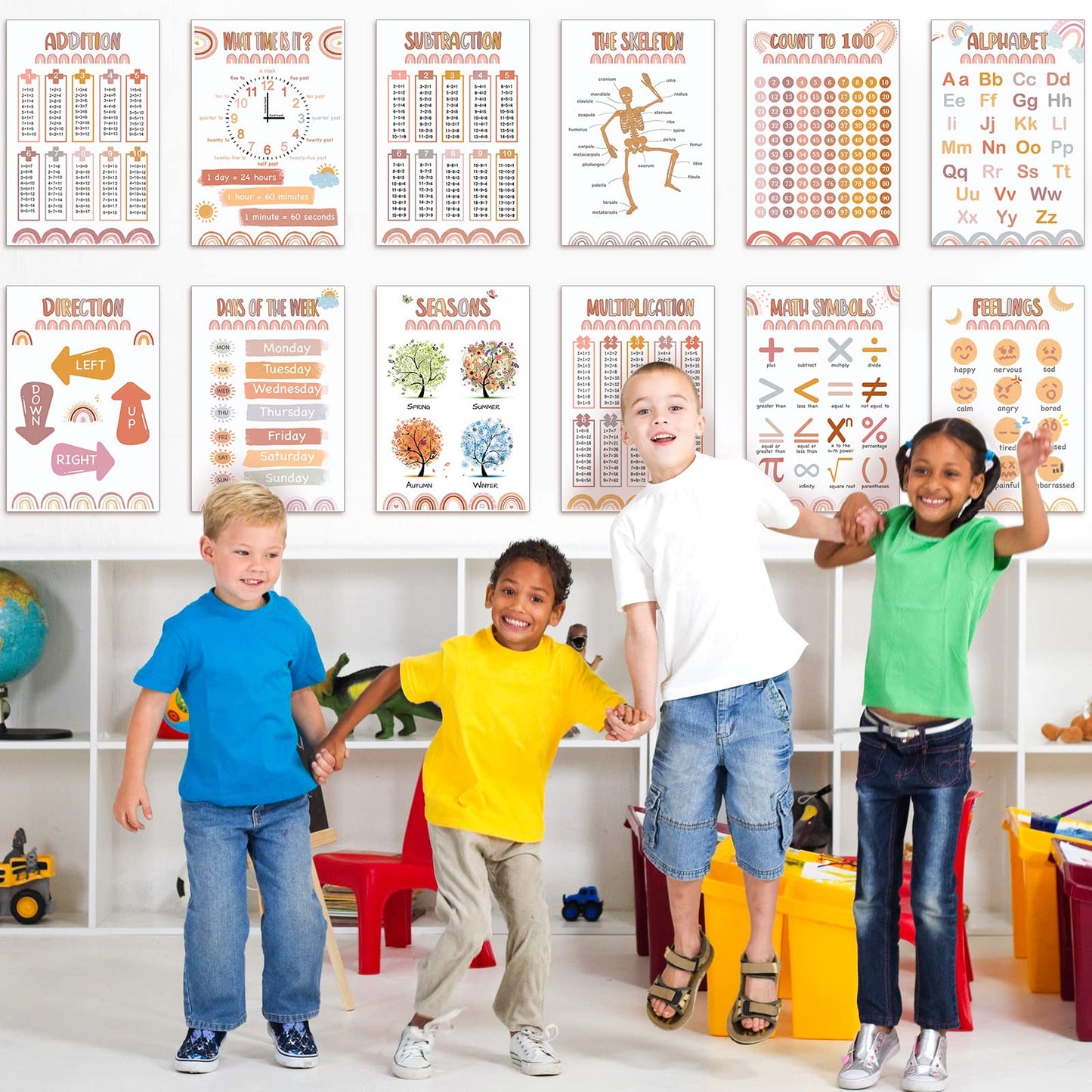 Teling 20 Pack Rainbow Alphabet Poster Educational Posters for Toddlers Classroom Decor ABC Poster Math Posters for Kid Learning Elementary Middle School Playroom Home Calm Corner 16 x 11 Inch (Tree)