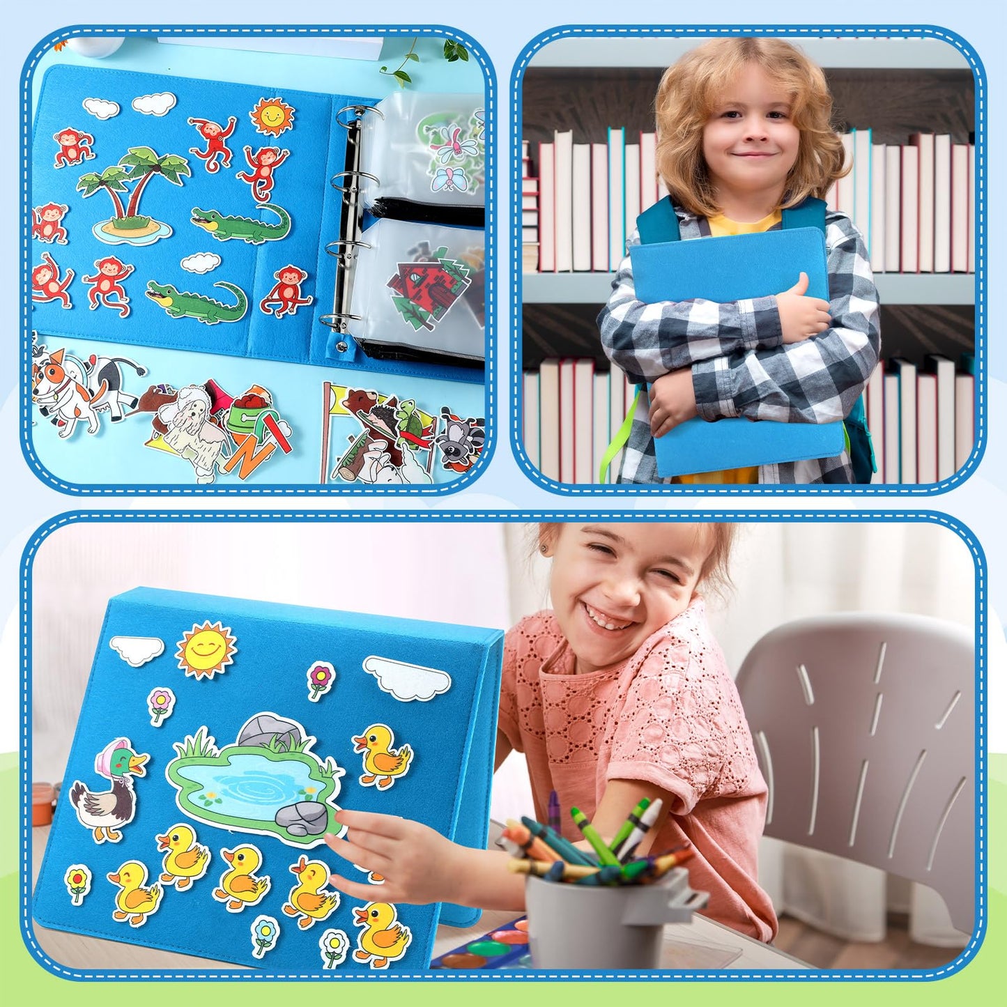 Windkream 13 Pack Felt Board Stories Pieces Set, Flannel Fairy Tale Board Stories with A Felt Pieces Storage Binder for Preschool Activities, Included Little Ducks, Little Red Riding Hood and More