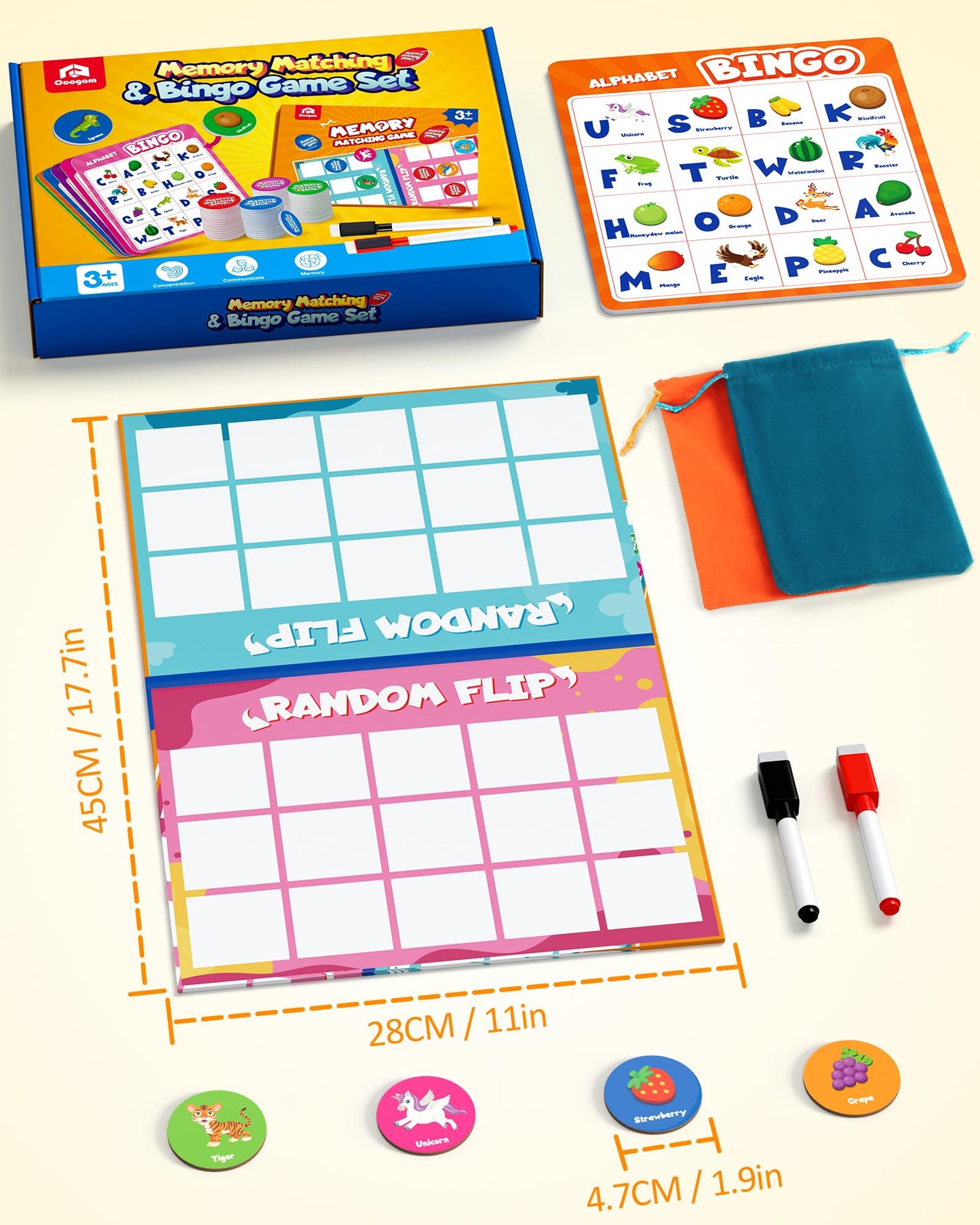 Coogam Alphabet Bingo Game, ABC Learning Letter Recognition and Phonetic Words with Pictures - Early Educational Activity Gift Toys for Kids Age 3-7