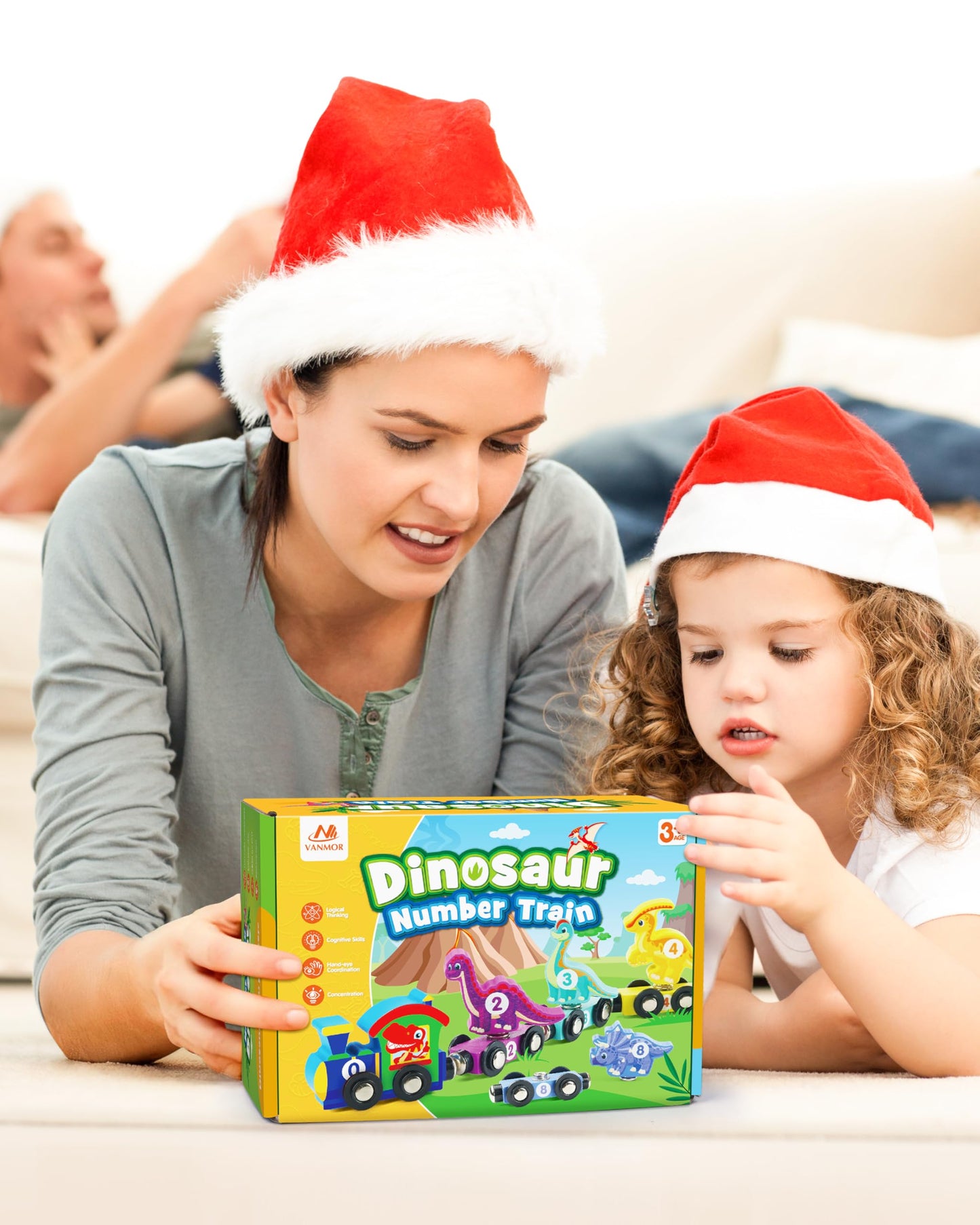 Vanmor Wooden Dinosaur Train Set for Toddlers - Magnetic Dinosaur Toys and Number Train, Montessori and Educational Toys Preschool Learning Activities for Kids, Birthday Gifts for Boys, Girls