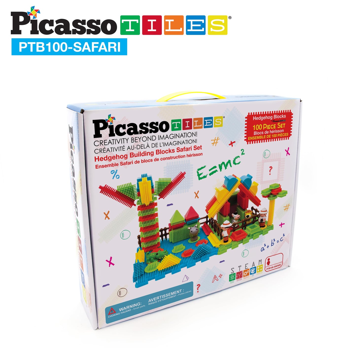 Picasso Toys PTB100 100pcs Hedgehog Block 3D Building Blocks Tiles Safari Theme Set Learning Playset STEM Toy Set Educational Kit Child Brain Development Preschool Kindergarten Toy for Age 3 & Up