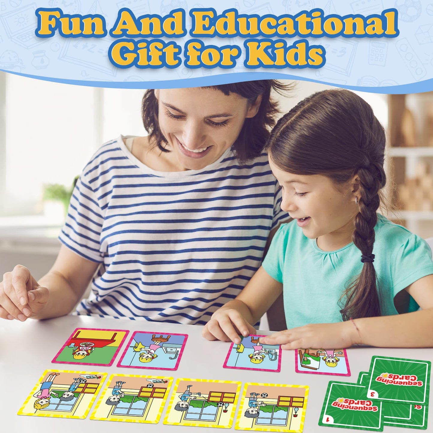 Kasfalci 4-Scene Sequence Board Game, Sequencing Flash Cards, Speech Therapy Materials Sensory Toys for Kids with Autism, Preschool Learning Activity for Improve Storytelling, Social Skills
