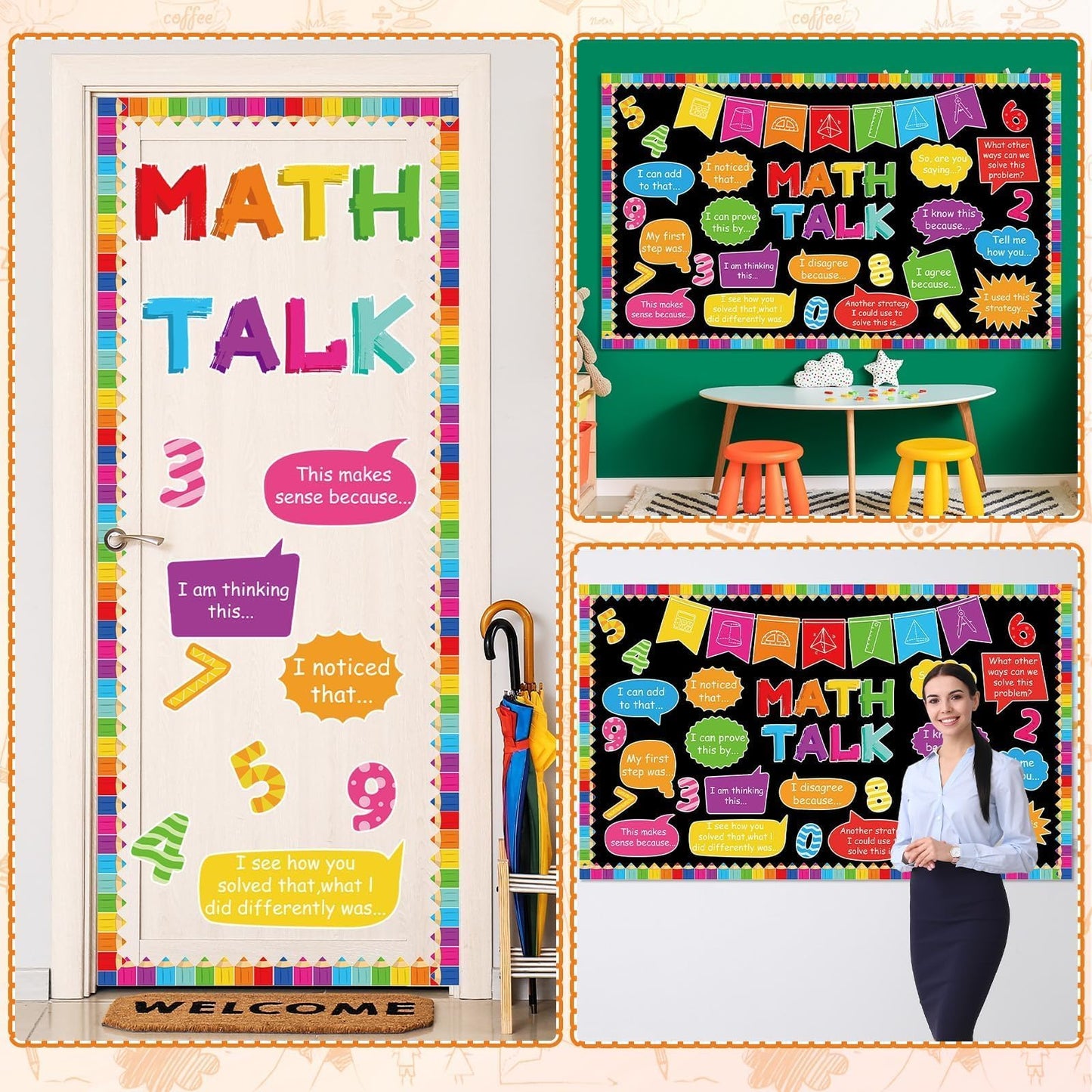 party greeting Math Talk Bulletin Board Set Maths Classroom Decoration Mathematics Paper Cutout Math Bulletin Board Border for Elementary Middle High School Wall Chalkboard Decor Teacher Supplies
