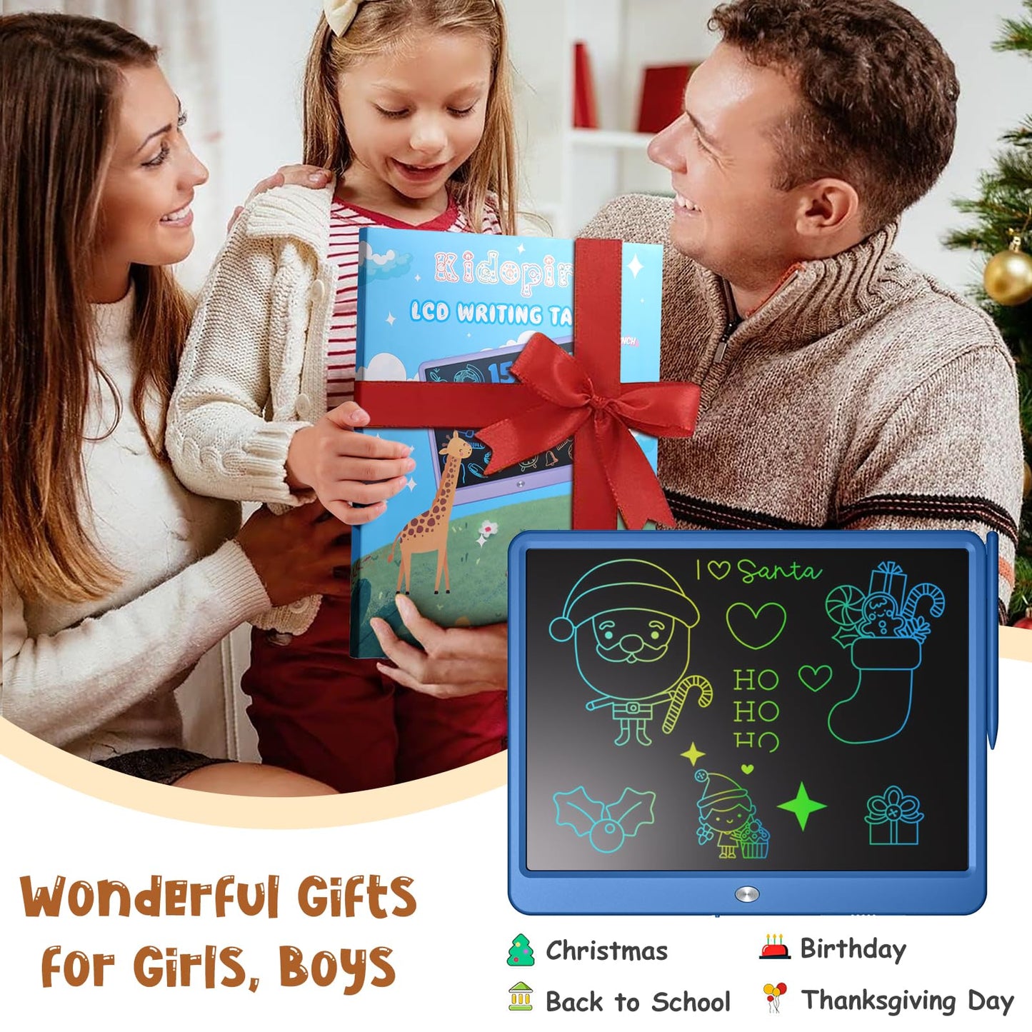 Kidopire LCD Writing Tablet for Kids, Large Screen 15-Inch Drawing Writing Tablet Doodle Board, Toddler Educational Toys Girls Boys 3-12+ Year Old Birthday Gift Office Road Trip Essentials, Navy