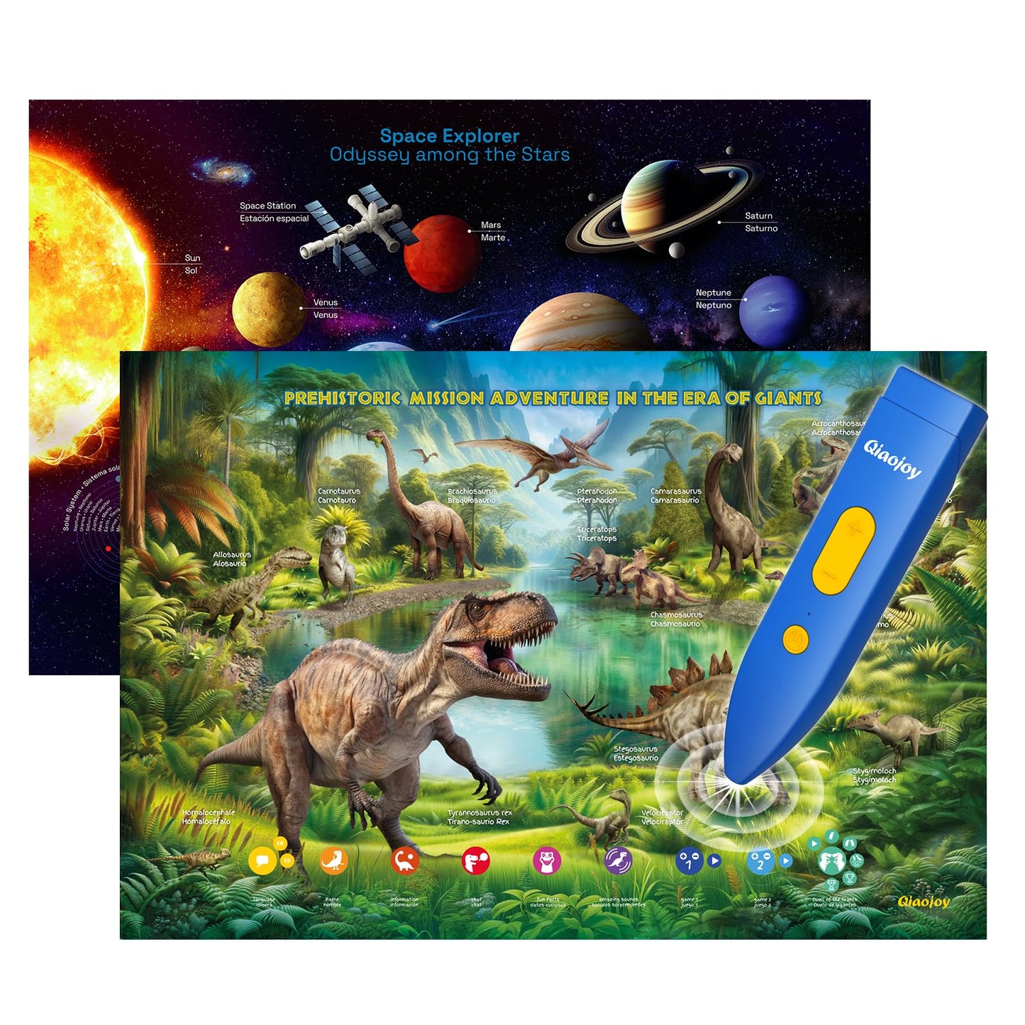 Bilingual Interactive for Kids Talking Dinosaur Space Poster for Kids Learning and Educational Toys,Talking Educational Dinosaur Toy for Ages 3 to 12 Years Old,Space Theme Wall Decor for Preschool