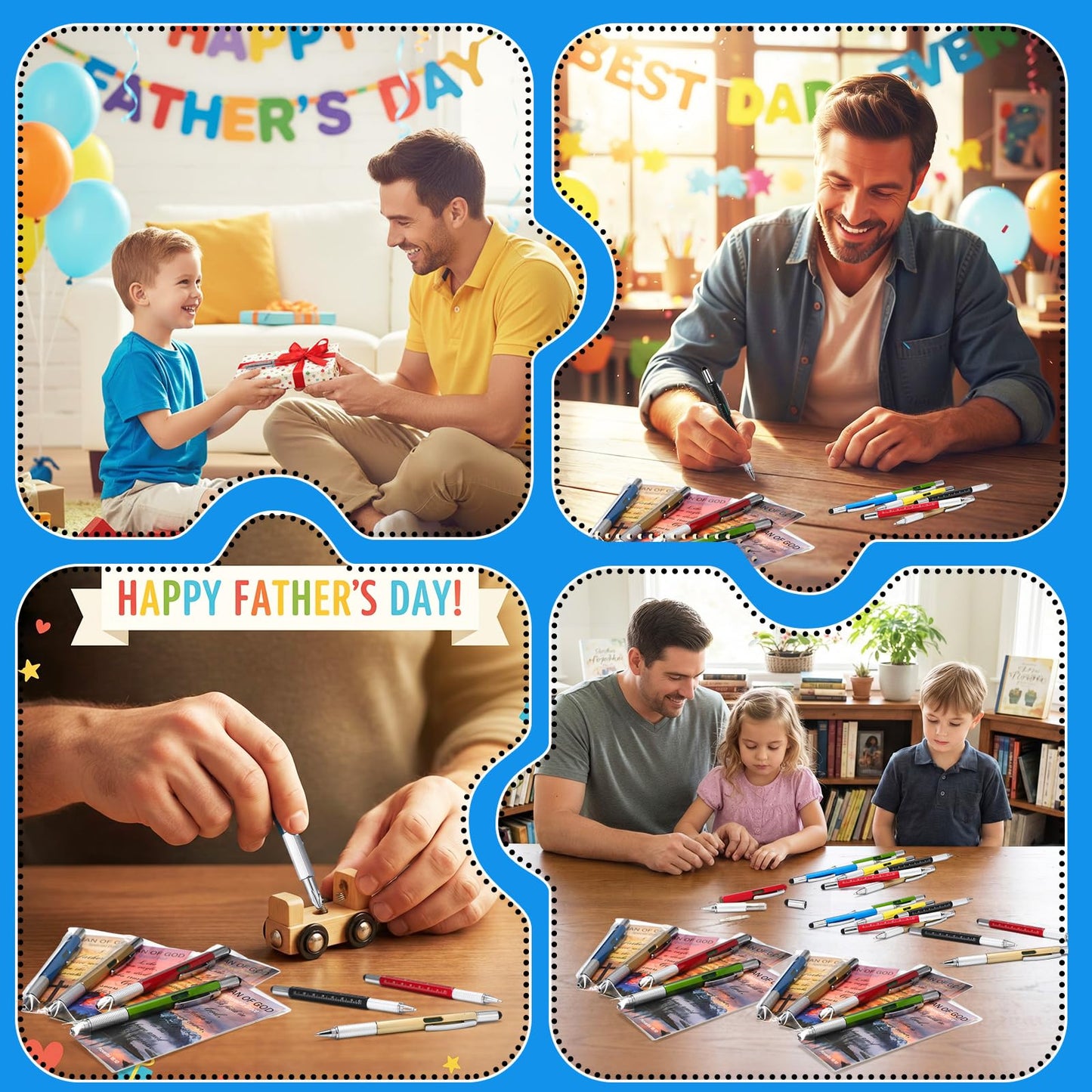 Tenceur 48 Set Father's Day Bulk Gifts for Church 6 in 1 Multi Tool Pen with Religious Bible Verse Bookmark Man of God Christian Gift for Men Church Prizes Husband Bible Study Supplies (Man of God)