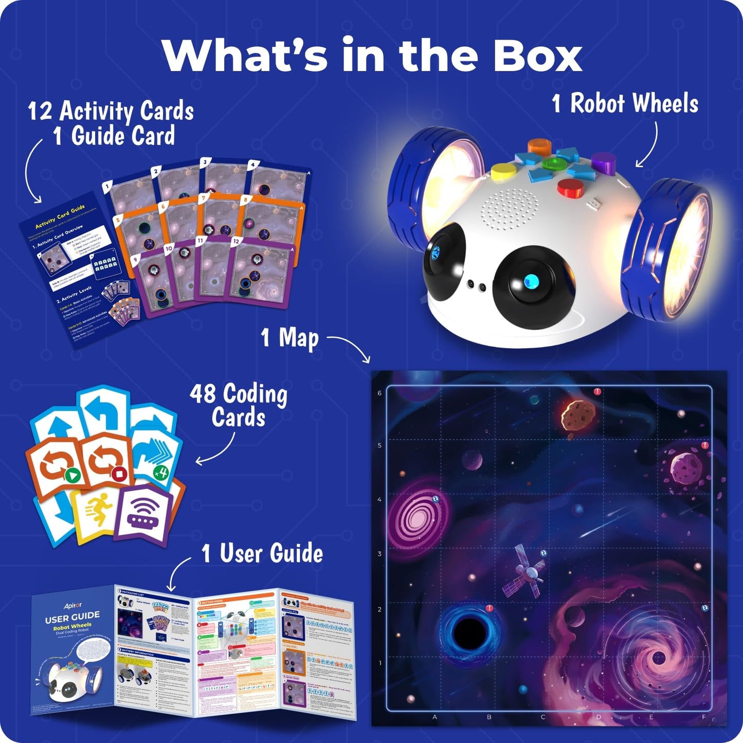 Apitor Coding Robot Toys for Kids Ages 5+, STEM Robot Toy Kit with Wheels and Play Cards, Screen Free Remote Control Programming Interactive Toy for Boys and Girls Ages 5-8