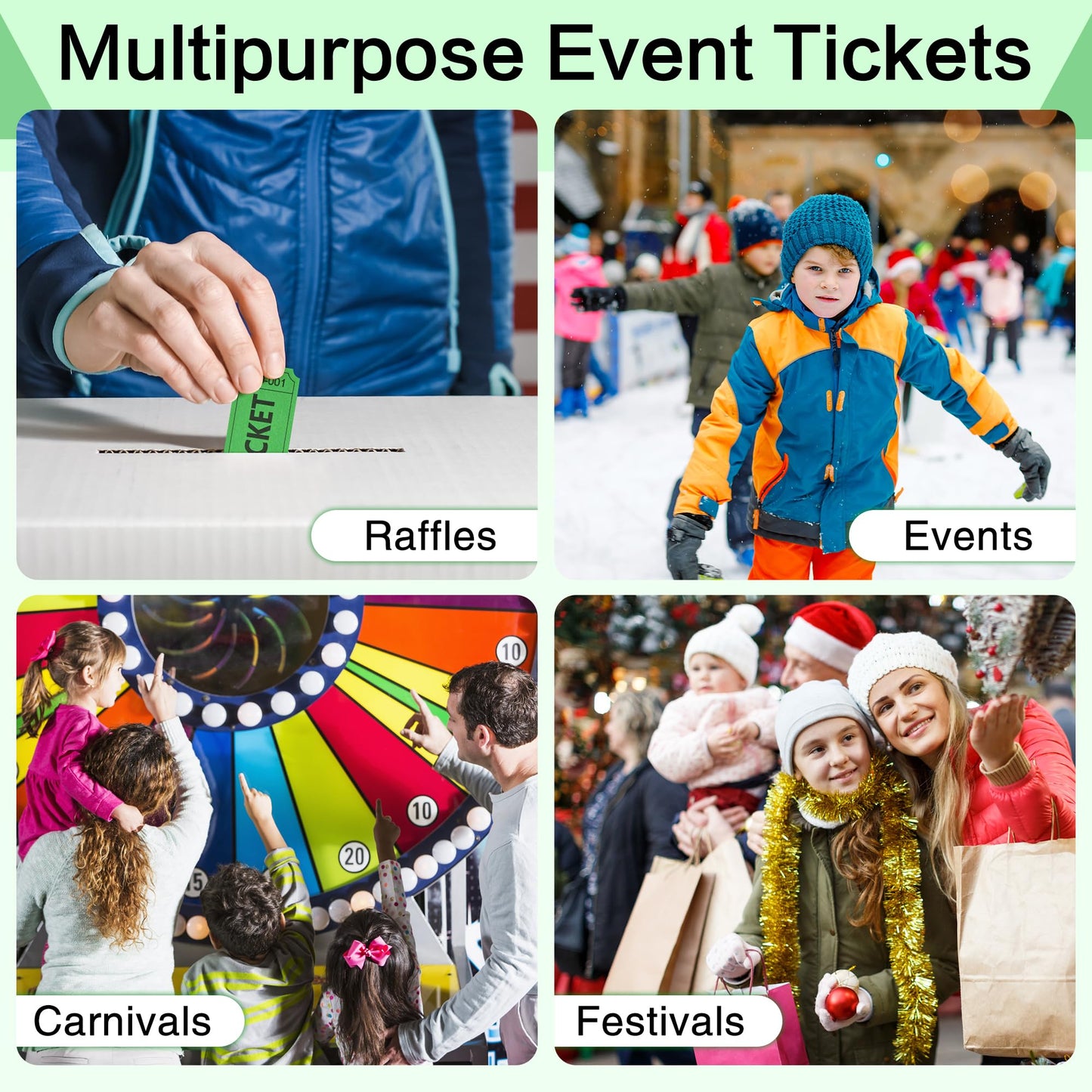 ESSENTIAL 2000 Raffle Tickets Double Roll, Raffle Tickets Roll with Name and Phone Number, for Raffle, Events, Classroom, Entry, Class Reward & Door Prize - Blue/Yellow/Red/Green