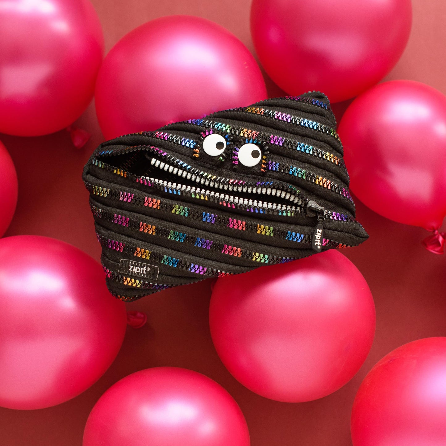 ZIPIT Monster Large Pencil Case for Kids | Pencil Pouch for School, College and Office | Pencil Bag for Boys & Girls (Black & Rainbow)