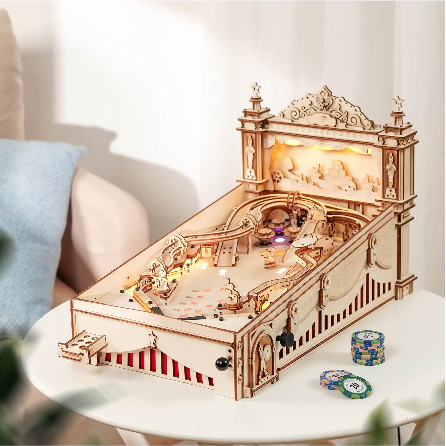 Rowood Wooden Puzzles 3D Pinball Machine Mechanical Model Wooden 3D Puzzles for Adults DIY Pinball Game Wooden Puzzle-Model Building Kits Christmas Birthday Gifts for Adult and 14+