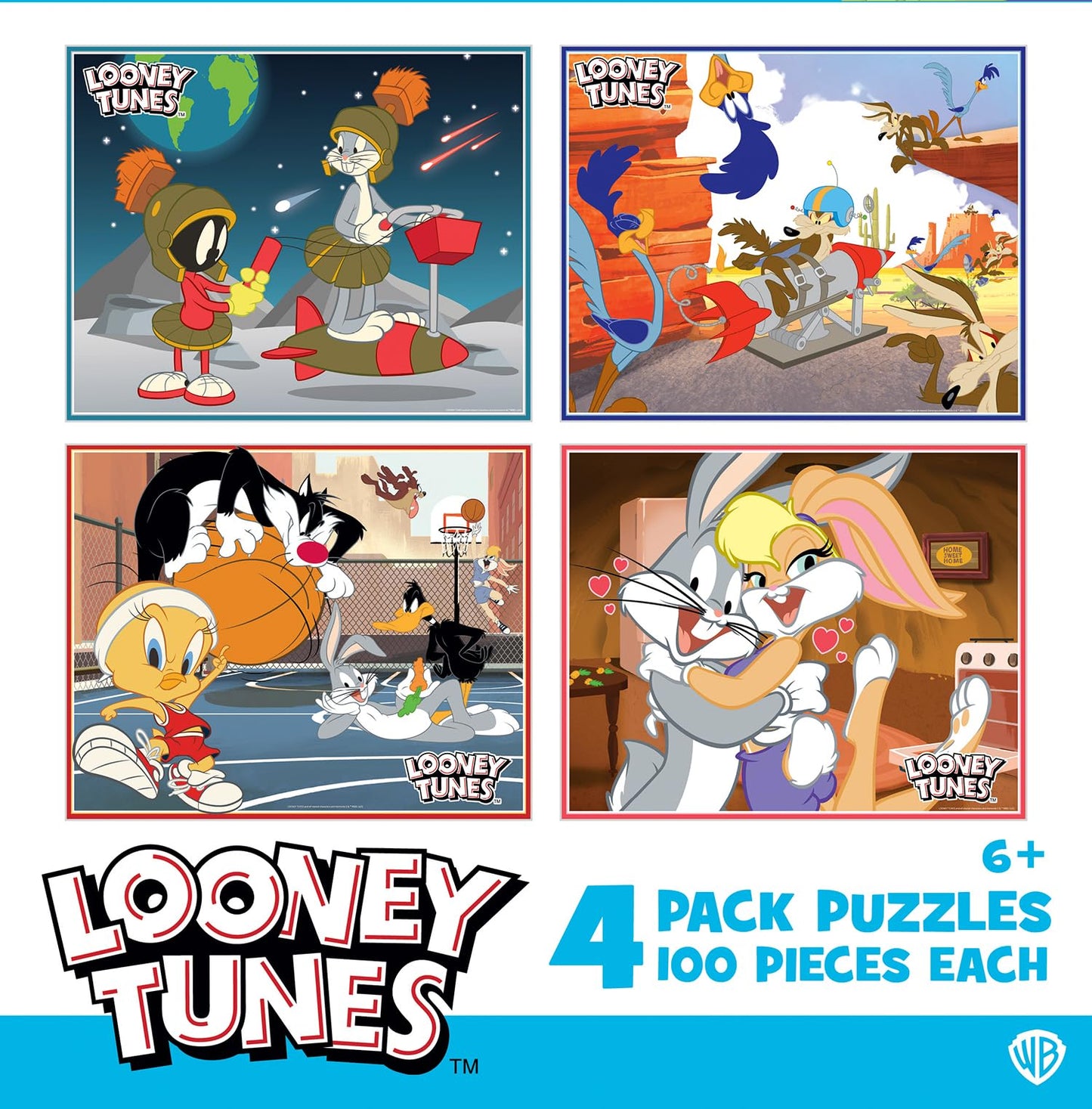 MasterPieces Puzzle Set - 4-Pack 100 Piece Jigsaw Puzzle for Kids - Looney Tunes 4-Pack - 8"x10"