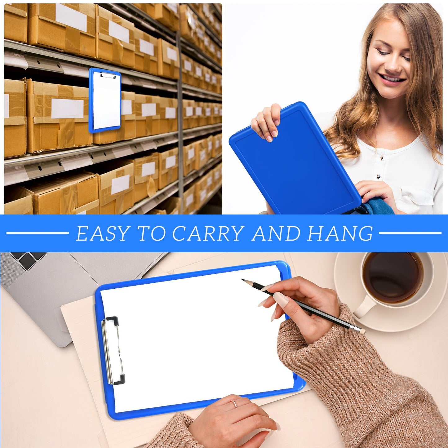 Ireer 12 Pcs Plastic Clipboard with Storage Heavy Duty Portable Writing Boards for 150 Sheet A4 Paper with Pen Holder Large Capacity Clipboards for Nurse Teacher Student Classroom Office(Blue)