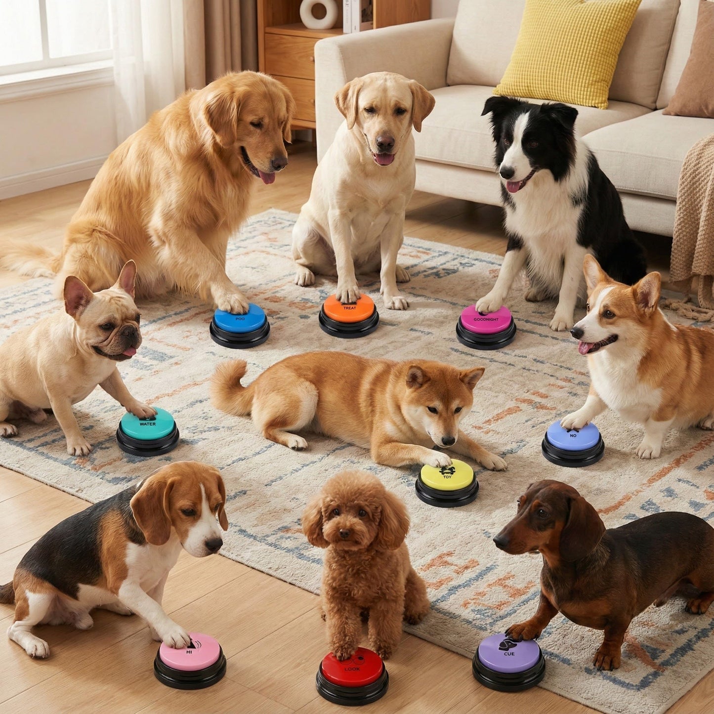 Set of 10 Dog Buttons for Communication, Dog Training Talking Buttons Starter Set, Recordable Buttons for Classroom 30-Second HD Recording, 100 Stickers