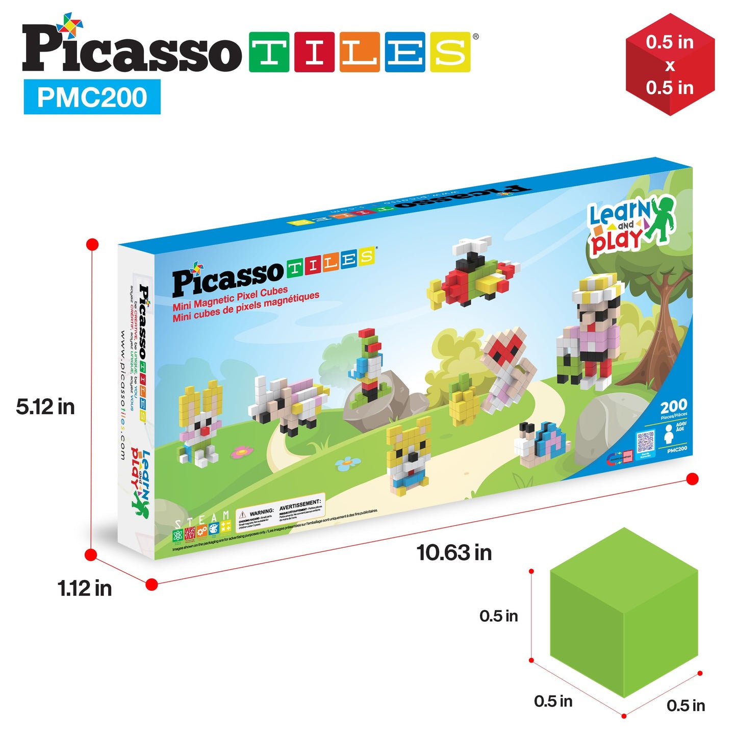 Picasso Cubes 0.5” Pixel Magnetic Puzzle Cube 200 Piece Mix & Match Sensory Toys STEAM Education Learning Building Block Magnets Children Construction Toy Set Stacking Magnet Creative Kit PMC200