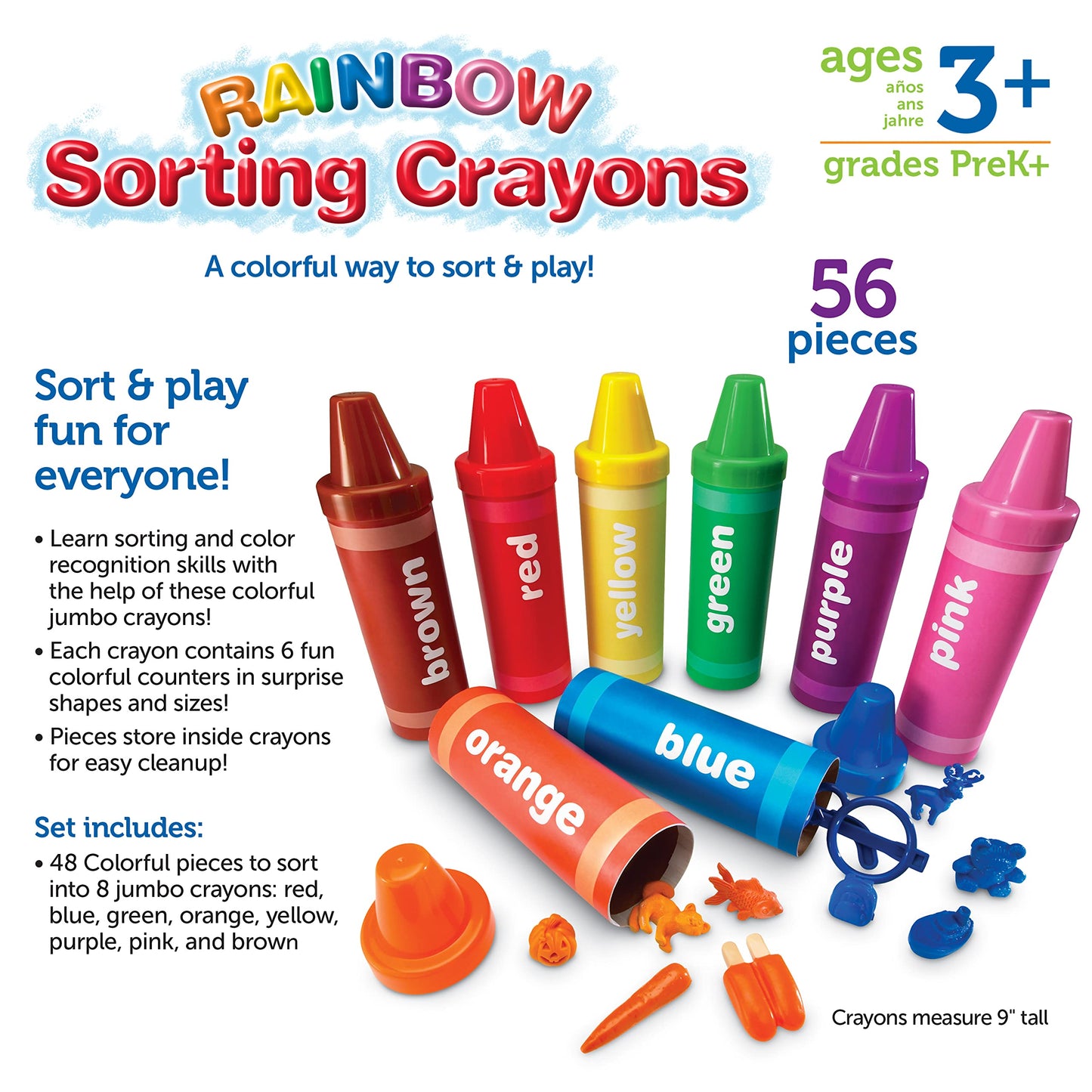 Learning Resources Rainbow Sorting Crayons - Toddler Gifts, Toddler Accessories, Jumbo Stacking Toys, Fine Motor Skills, Classroom And Preschool Activities, Montessori
