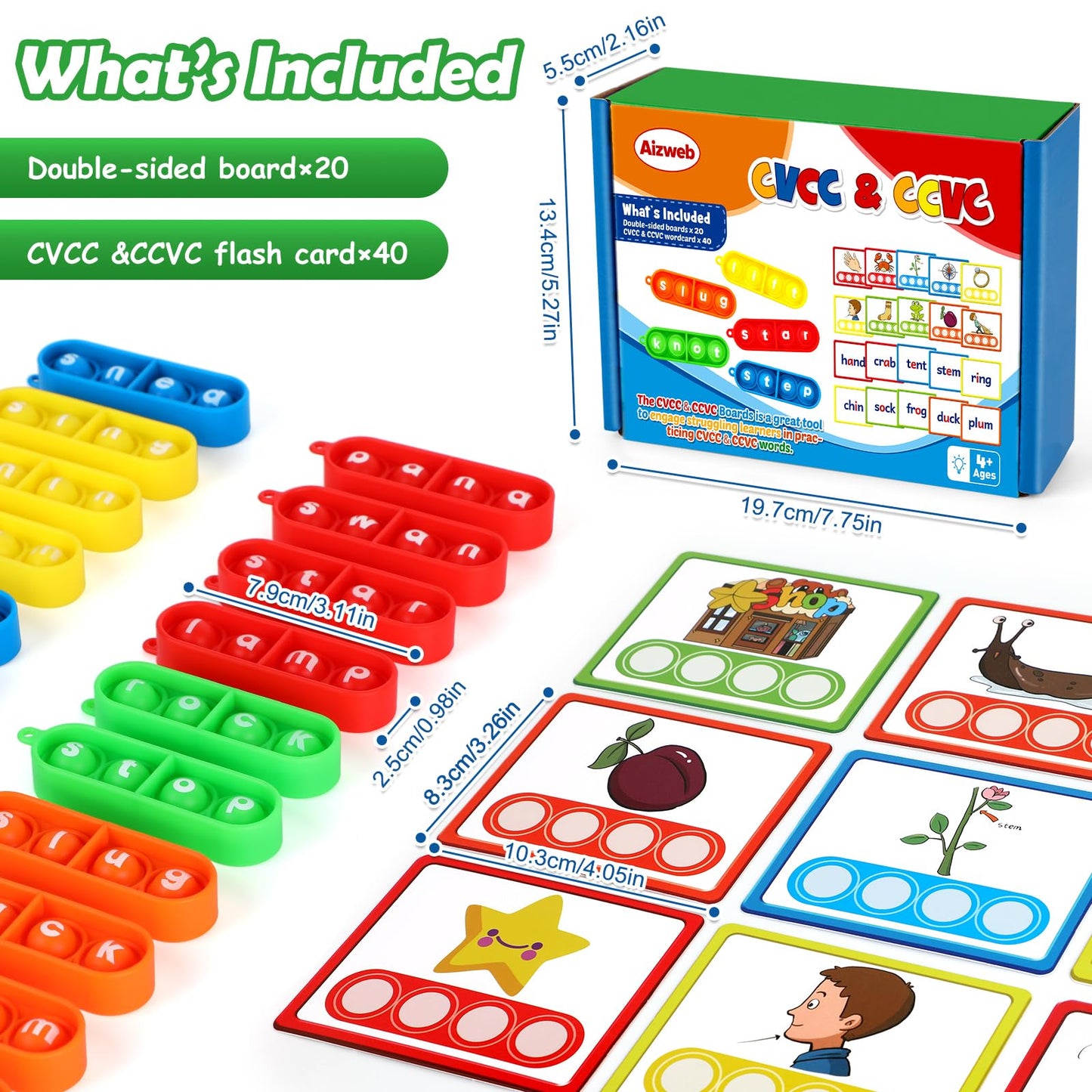 Aizweb CVCC & CCVC Word Game,Phonics Games Flash Cards for Preschool Kindergarten Classroom Supplies,Special Education Reading Manipulative Montessori Spelling Toy for Learning Activity Teacher School