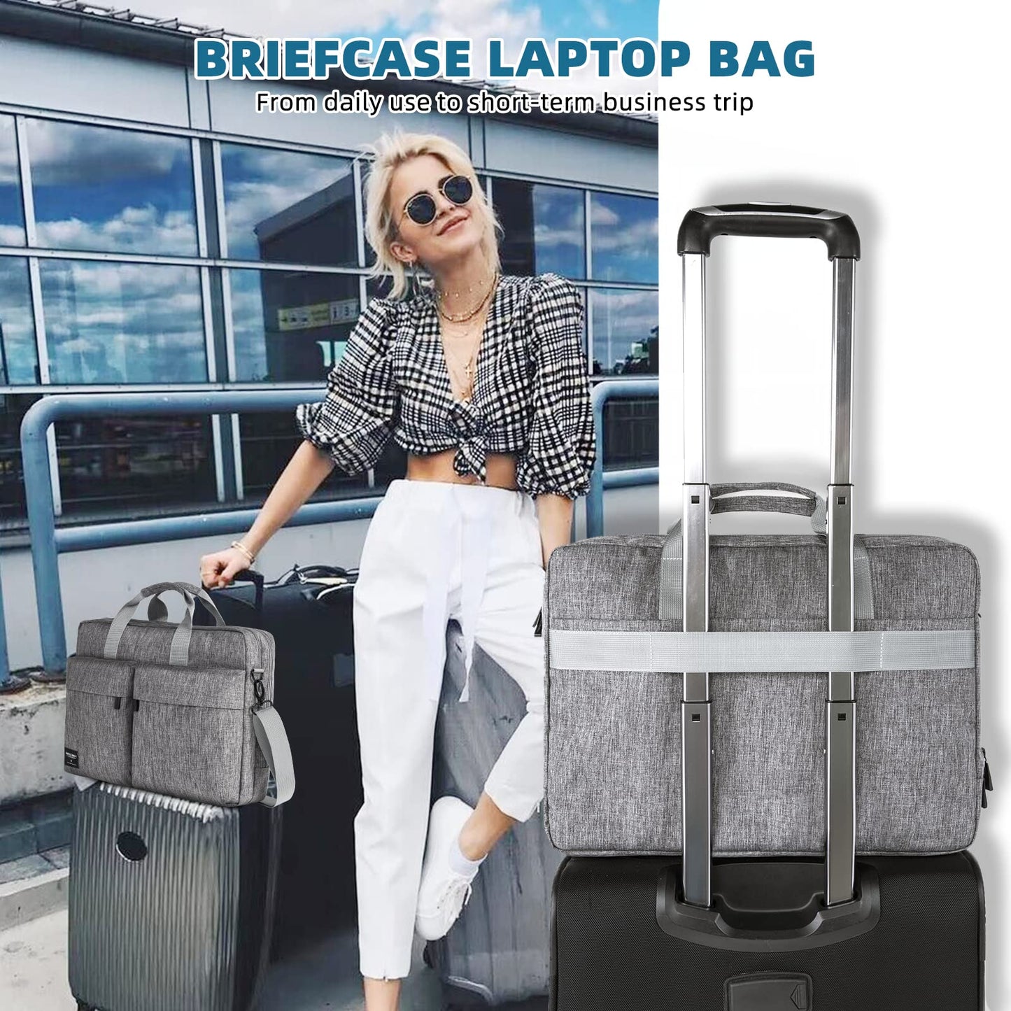 KINGSLONG 17.3 inch Laptop Briefcase Bag, Laptop Shoulder Bag for Men Women, Water Resistant Business Crossbody Bag with Shoulder Strap, Computer Bag for Asus Acer Dell Thinkpad, Grey