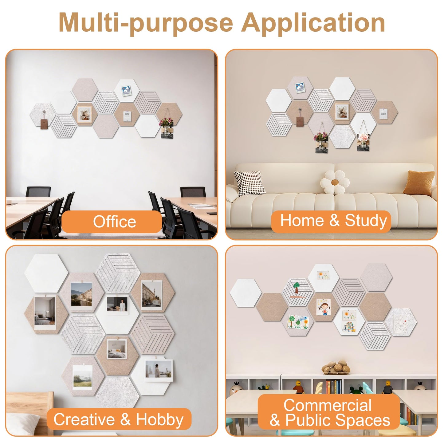 12 Pack Hexagon Cork Board, Warm Khaki & Hexagon Felt Bulletin Board with 70 Pins, 11.8x10.2 Felt Board,for Home Office Decor Wall Art & Vision Board with Cut-Out Designs