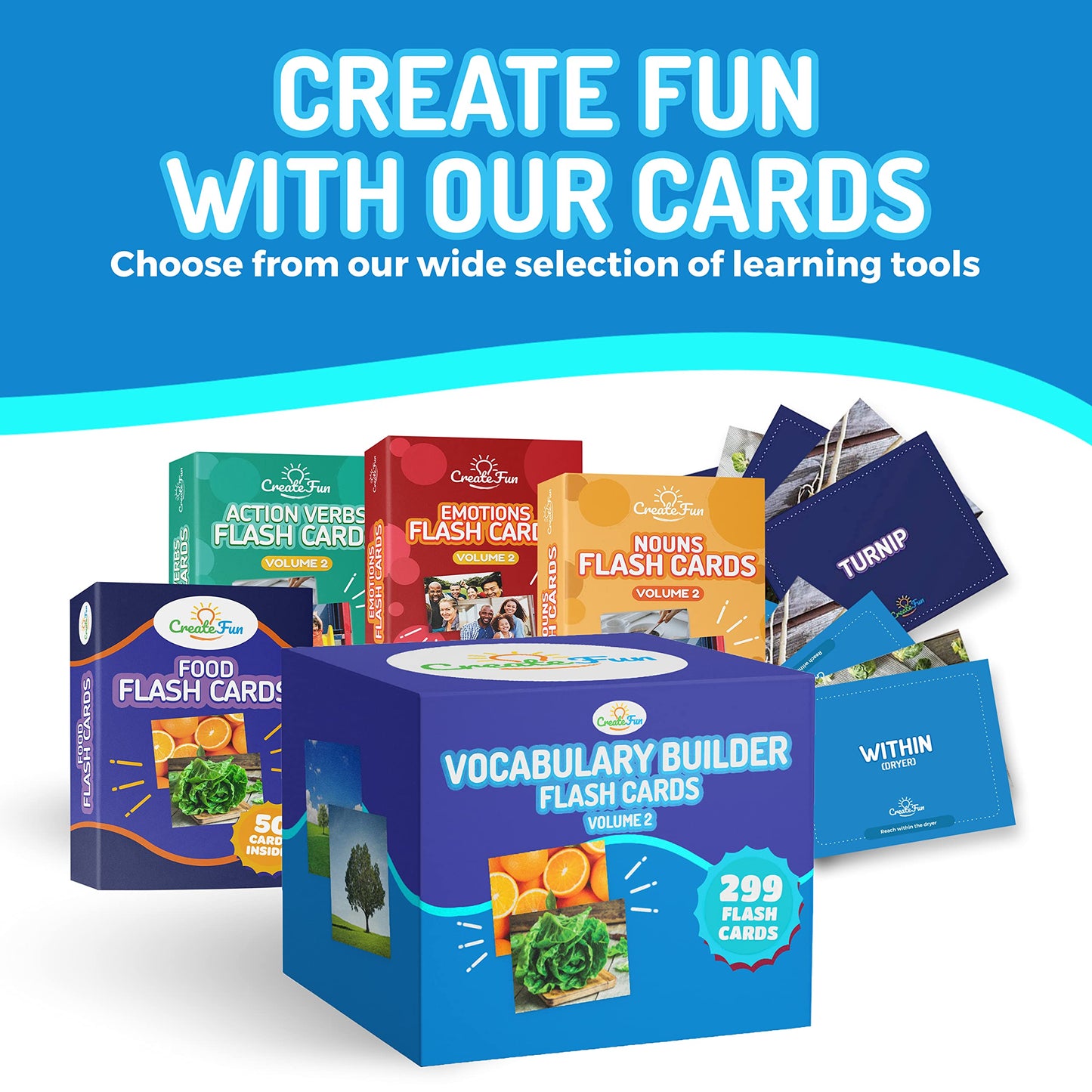 300 Vocabulary Builder Flash Cards Vol 2, Photo Cards Learning Materials for Speech Therapy, ESL, Autism, Homeschool & Kids Includes Emotions, Go Together Opposites, Noun Food, Prepositions, Verbs