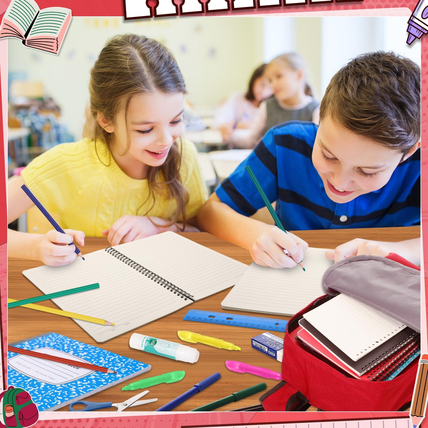 Gilprop 79 Pcs Back to School Supplies Box for Kids K-5 Students Elementary Middle School Supplies Kit Bundle Bulk Essential Pen Notebook Stationery for Primary Student Classroom(Red)