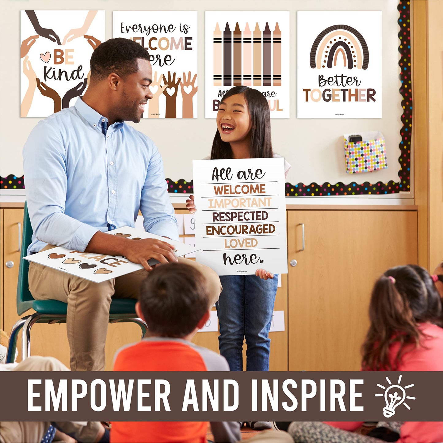 Hadley Designs Diversity Posters For Classroom Elementary –6 Inclusive Everyone Is Welcome Classroom Decor, Safe Space Sign Preschool Kindness Posters For Classrooms, Neutral Multicultural Poster