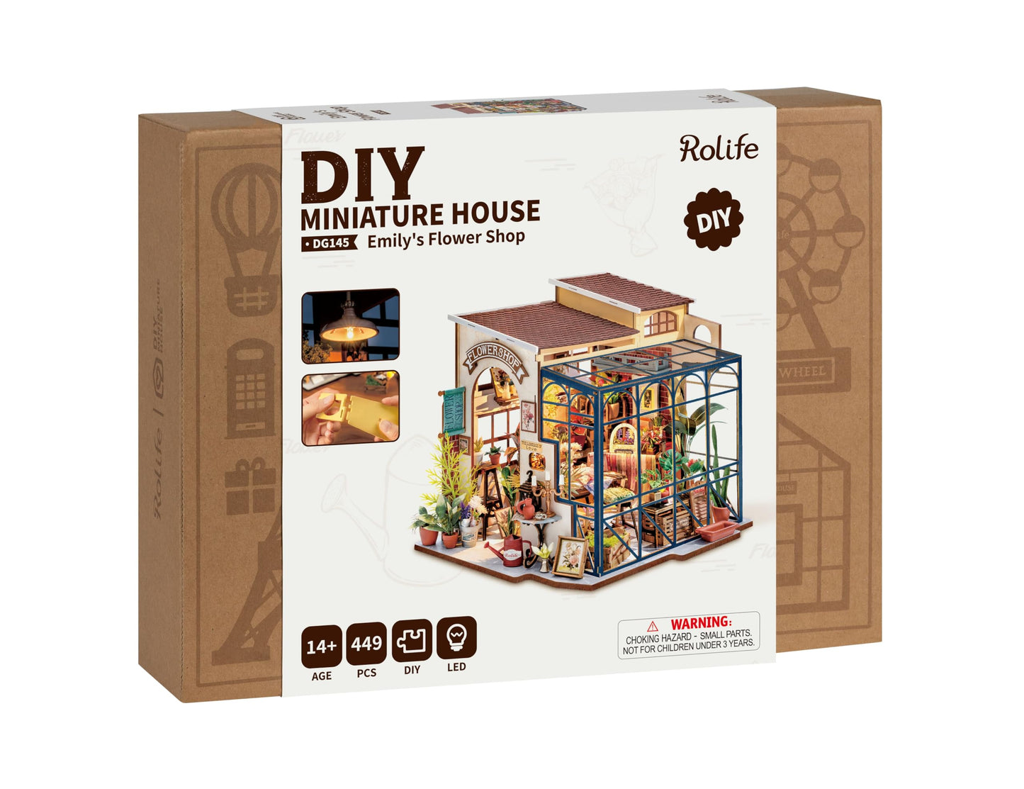 Rolife DIY Miniature House Kit Flower Shop, Tiny House Kit for Adults to Build, Mini House Making Kit with Furniture, Halloween/Christmas Decorations/Gifts for Family and Friends(Emily's Flower Shop)