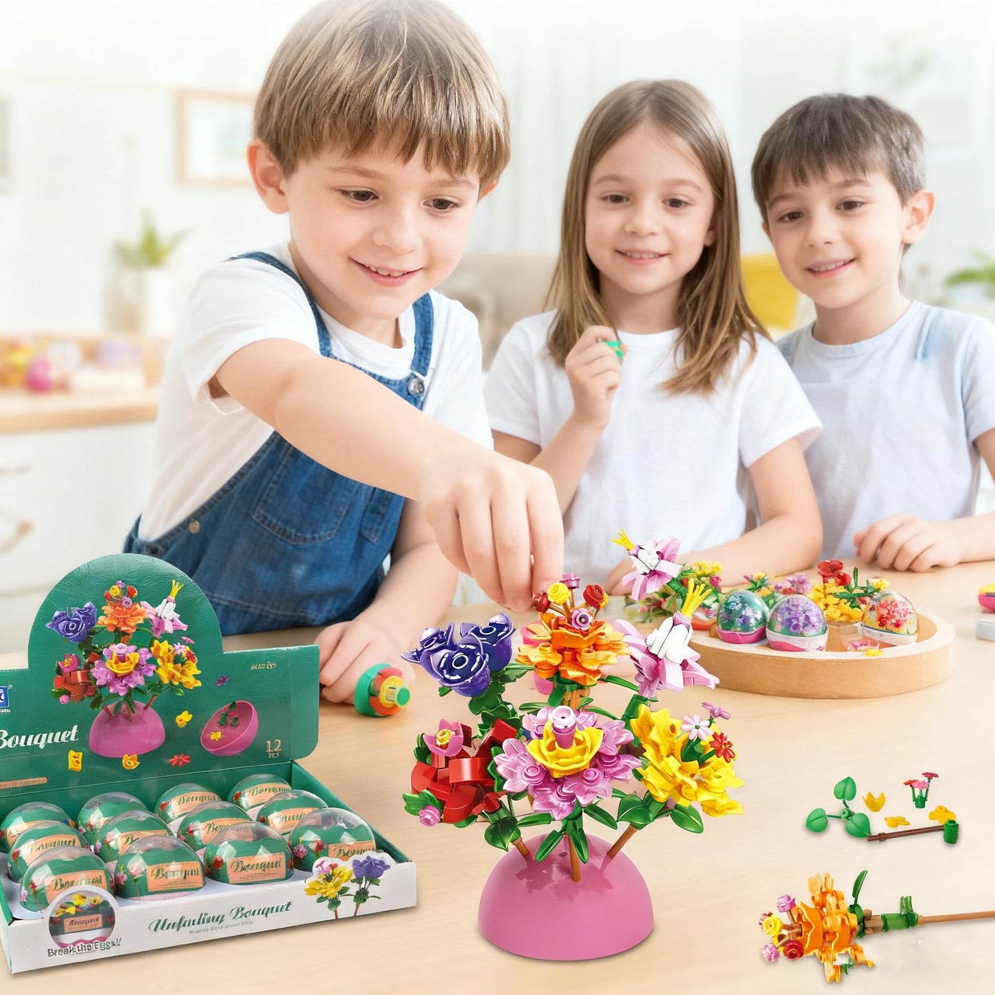 auryee 12 Pack Filled Eggs with 157 Pcs DIY Flower Garden Building Blocks for Party Favors, Easter Egg Hunt, Classroom Events - Educational Activity Toy for Girls 6+ Years Old