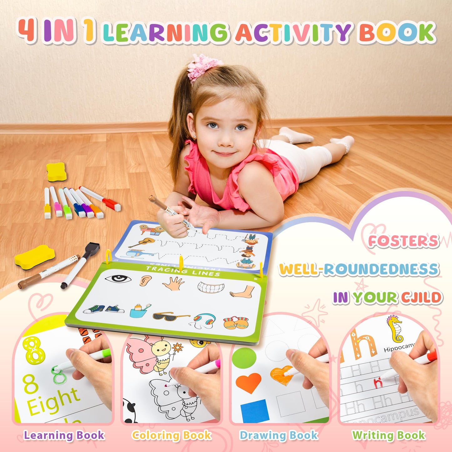 Fabeto Preschool Learning Activities Educational Workbook: Prek Handwriting Practice Tracing Busy Book - Toddlers Educational Toys - Autism Learning Materials | Montessori Games for Kids Age 3 4 5