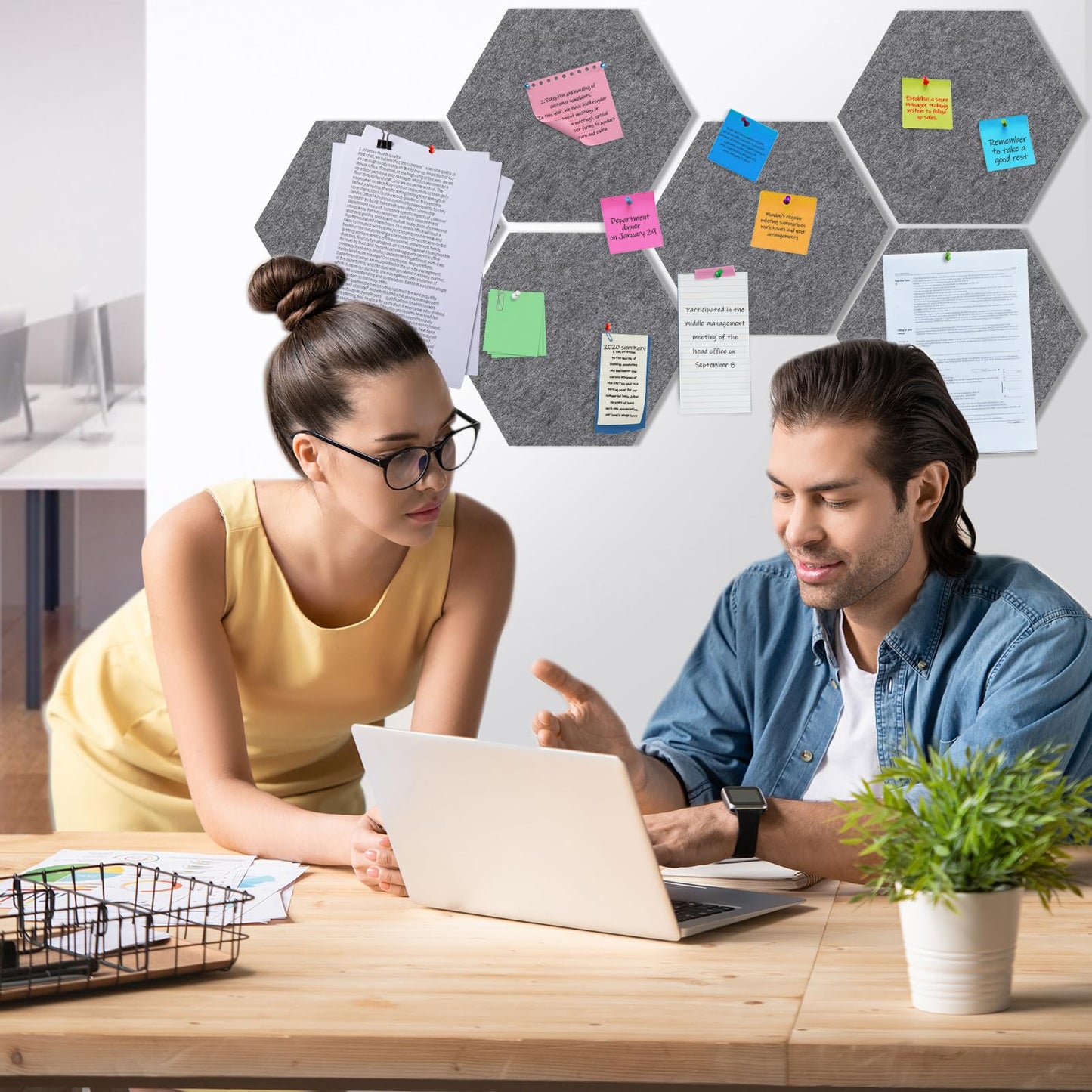 SEG Direct Hexagon Felt Cork Board Tiles, Hexagon Felt Bulletin Board Tiles Self Adhesive Picture Board, Memo Notice Tiles Pin Board for Walls Office, 11.8" x 10.2", 5PCS(Gray Series)